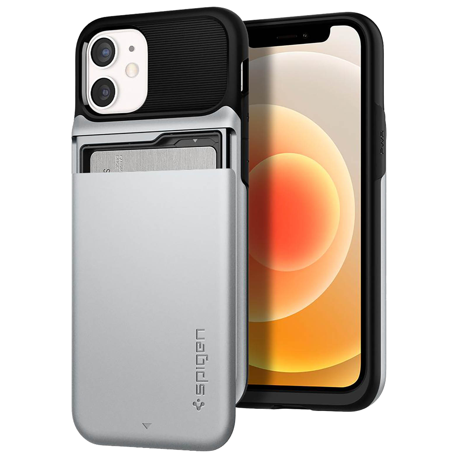 

Spigen Slim Armor Wallet TPU & PC Back Case For iPhone 12 Mini (Air Cushion Technology, ACS01552, Satin Silver), No color
