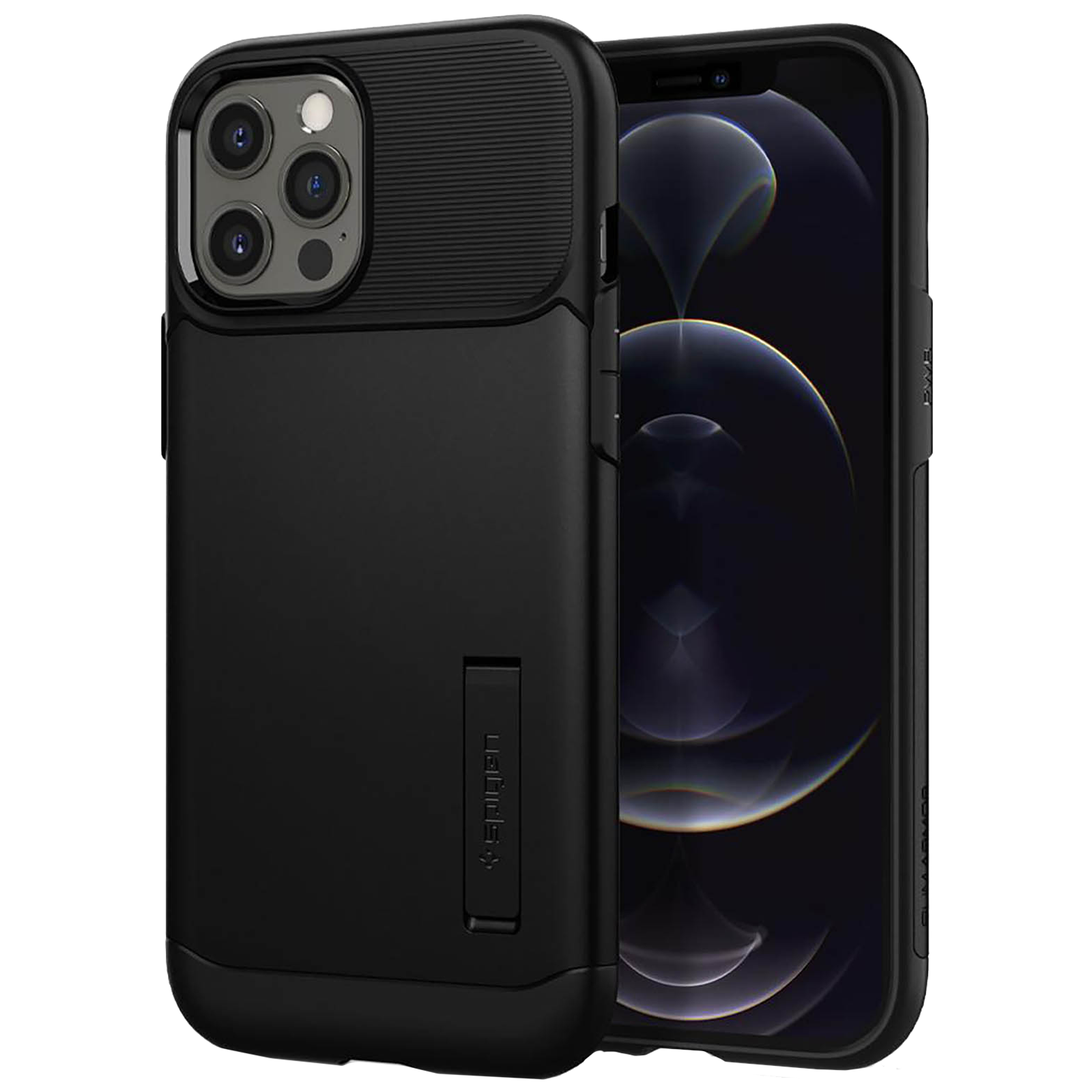

Spigen Slim Armor TPU & PC Back Case For iPhone 12 Pro Max (Air Cushion Technology, ACS01479, Black), No color