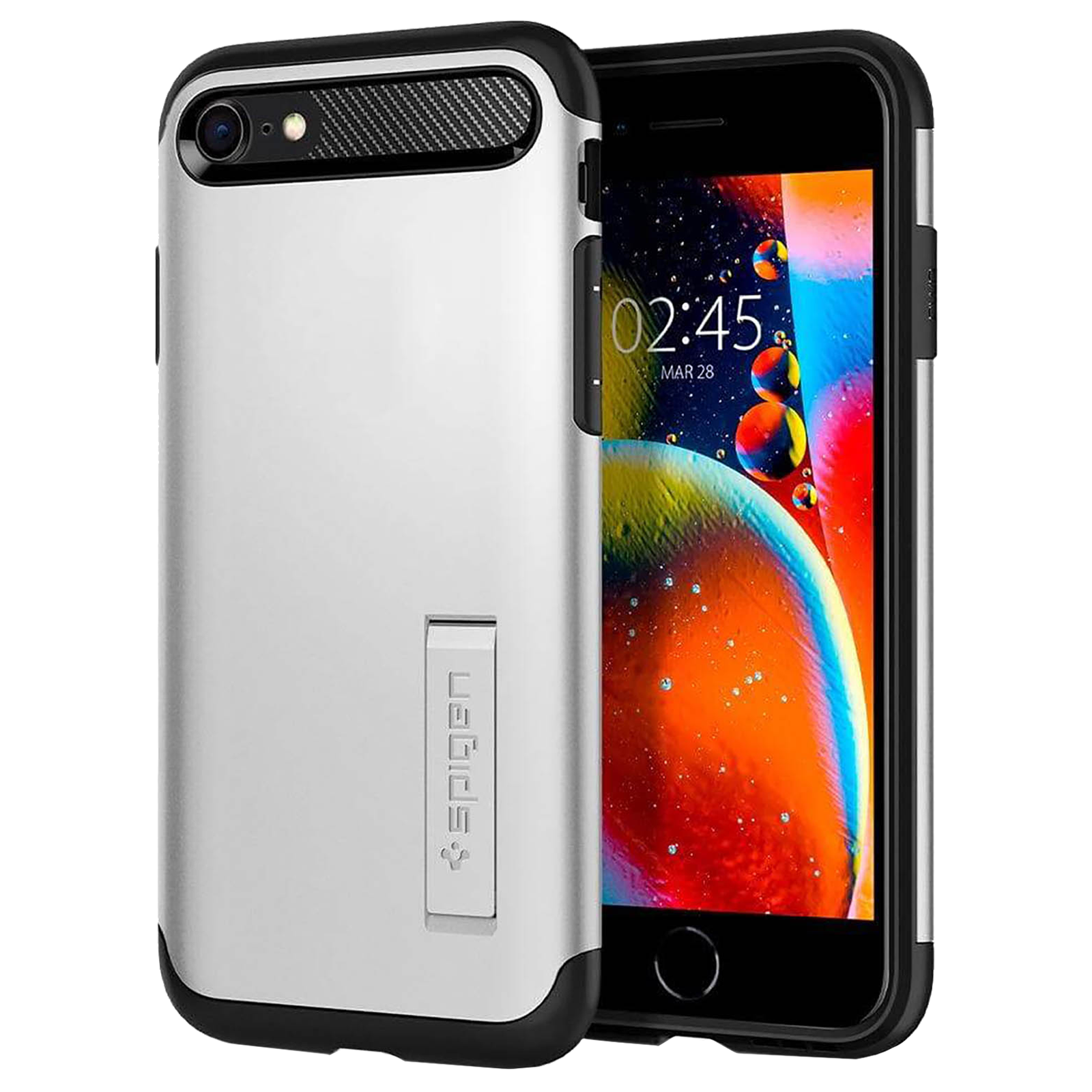 

Spigen Slim Armor TPU & PC Back Case For iPhone SE (2020) (Precise Cutouts, ACS01239, Satin Silver), No color