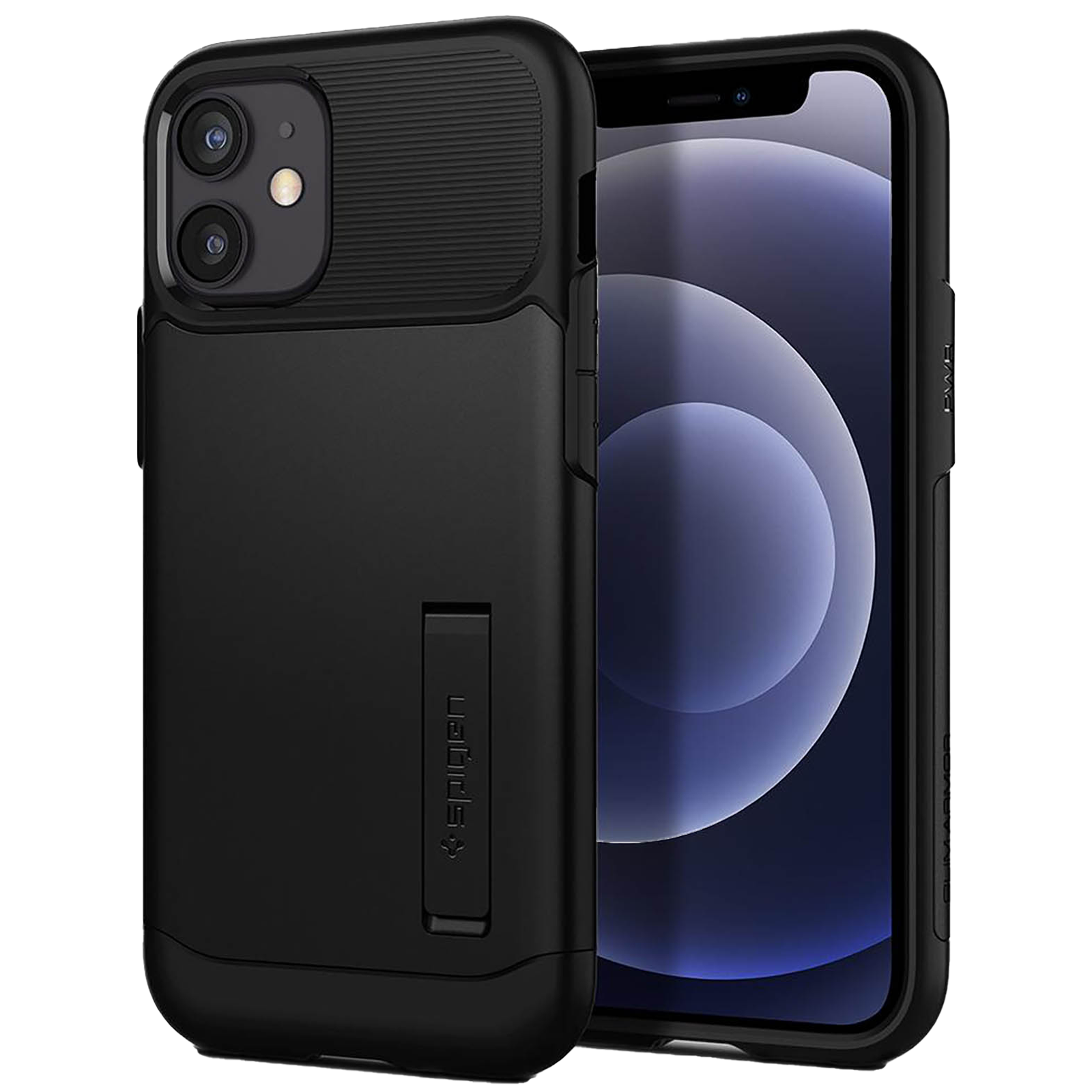

Spigen Slim Armor TPU & PC Back Case For iPhone 12 Mini (Air Cushion Technology, ACS01545, Black), No color