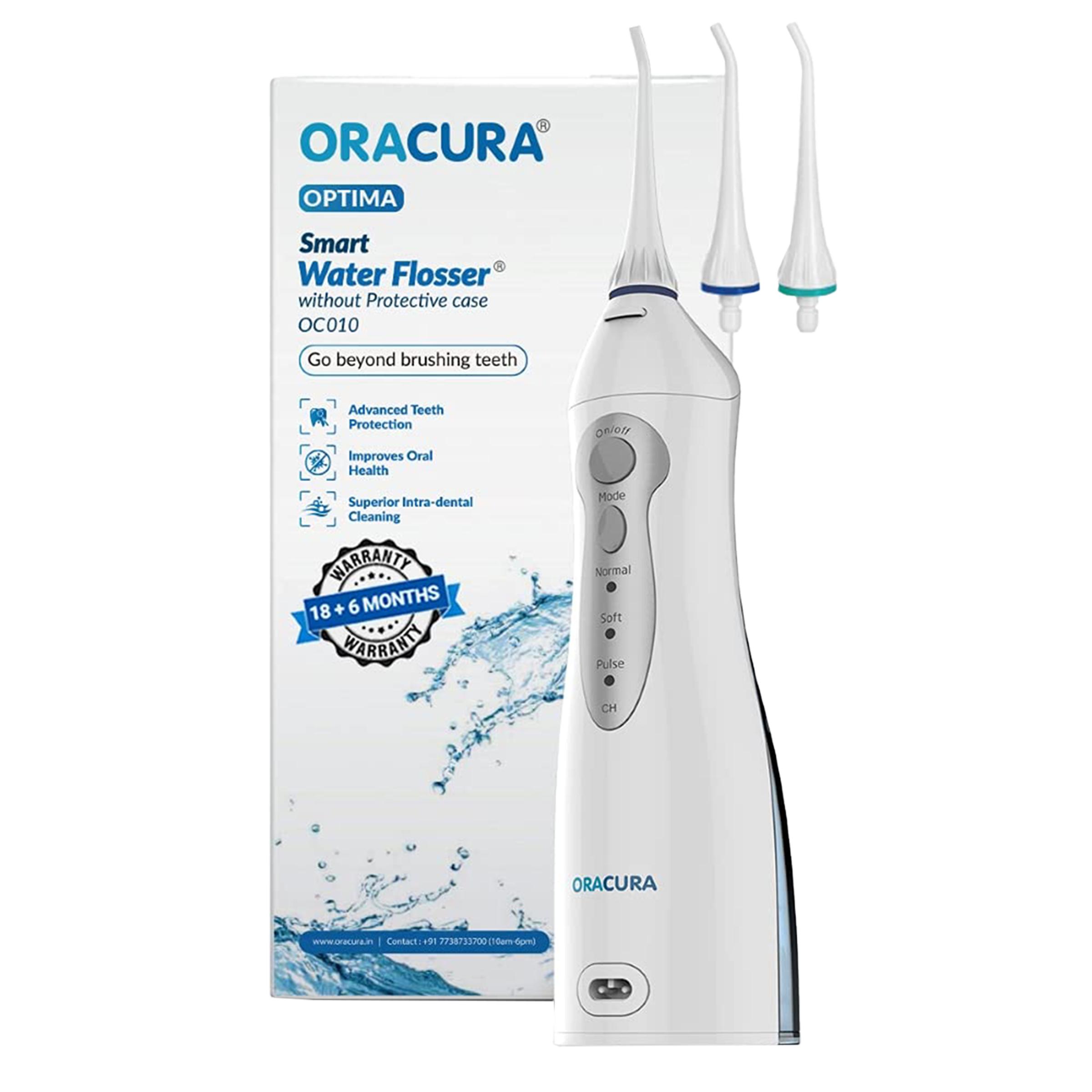Oracura - Oracura Water Flosser For Unisex (Portable & Rechargeable, OC010, White)