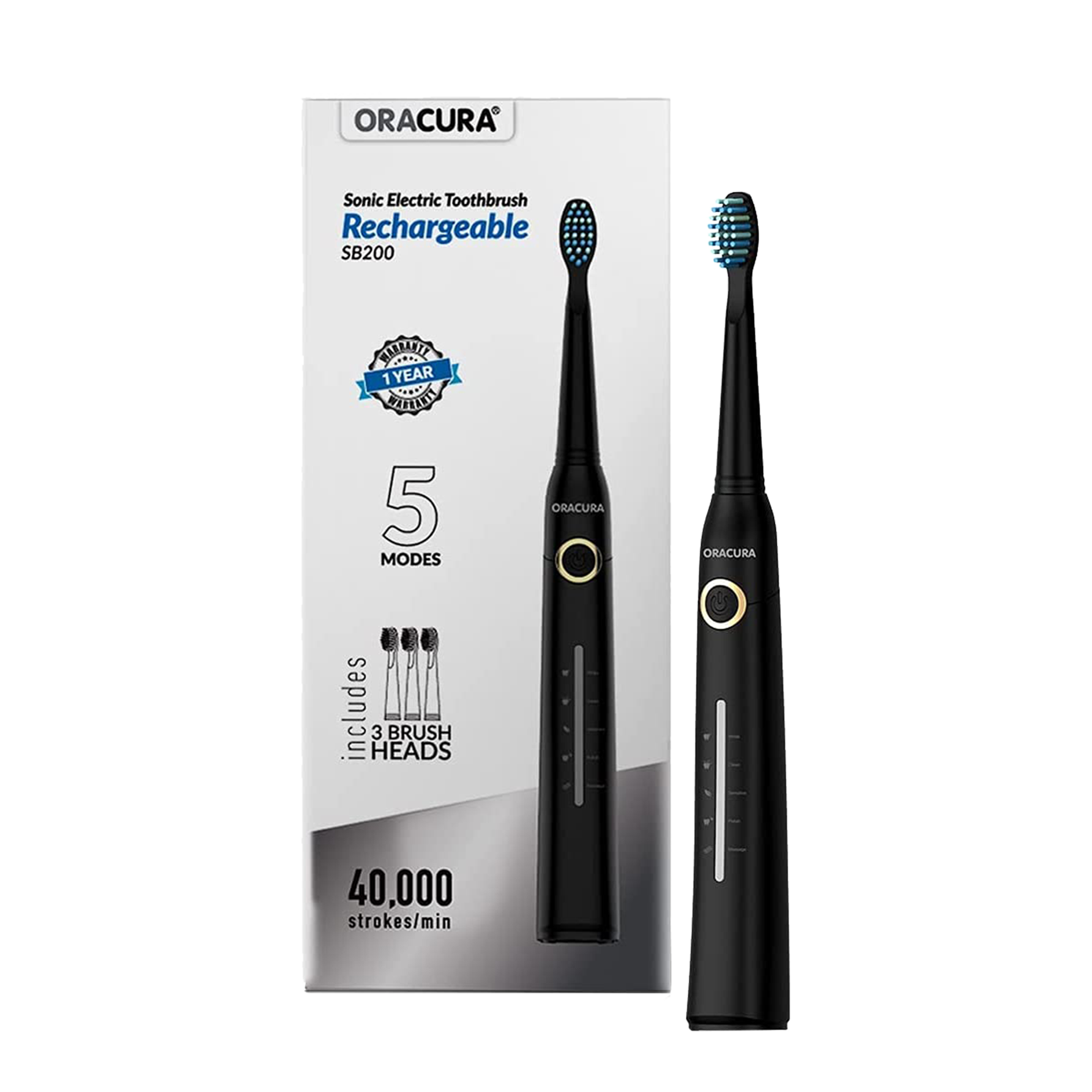 Oracura Electric Toothbrush for Unisex (Superior Gum Protection, SB200B, Black)_1