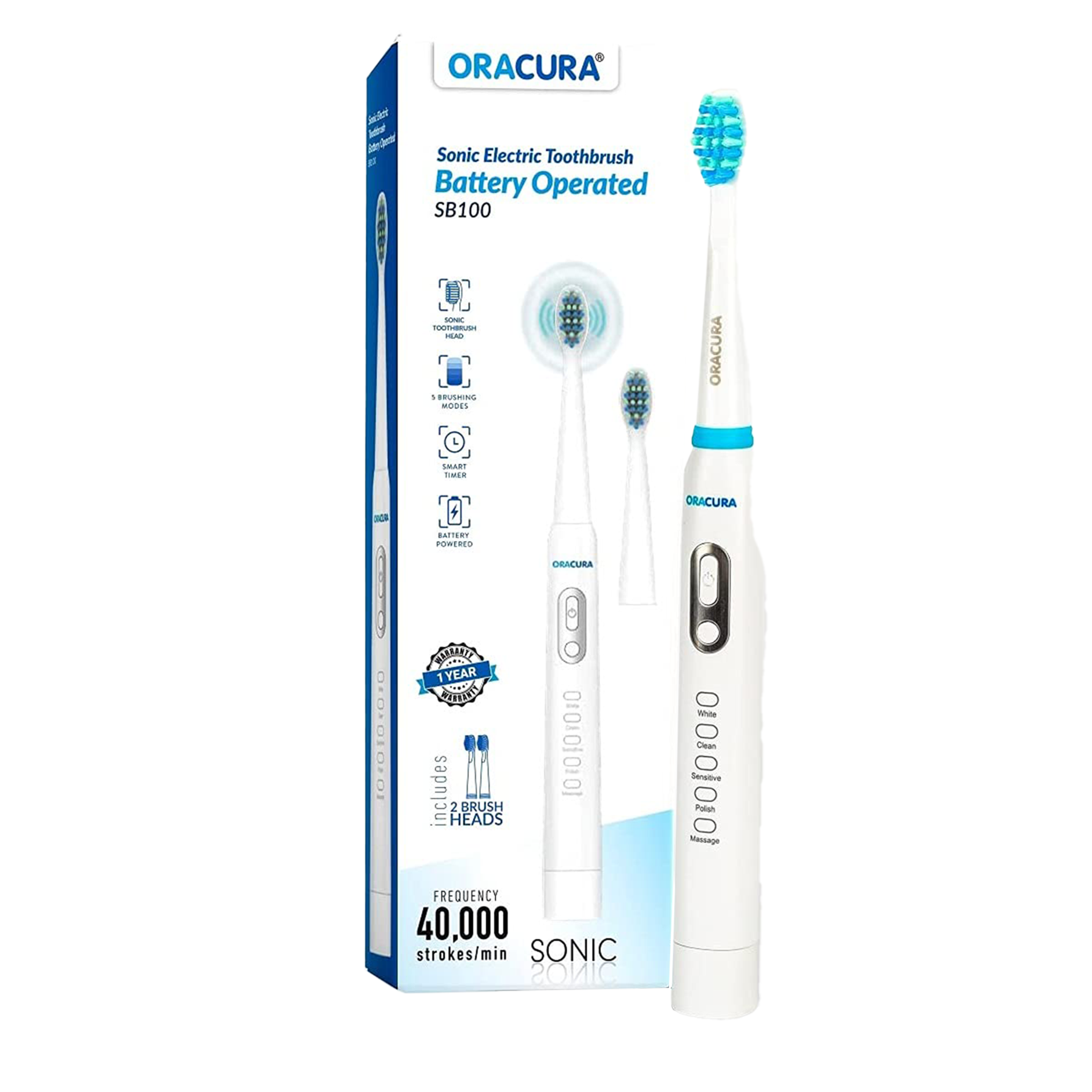 Oracura Electric Toothbrush For Unisex (Superior Gum Protection, SB100W, White )_1