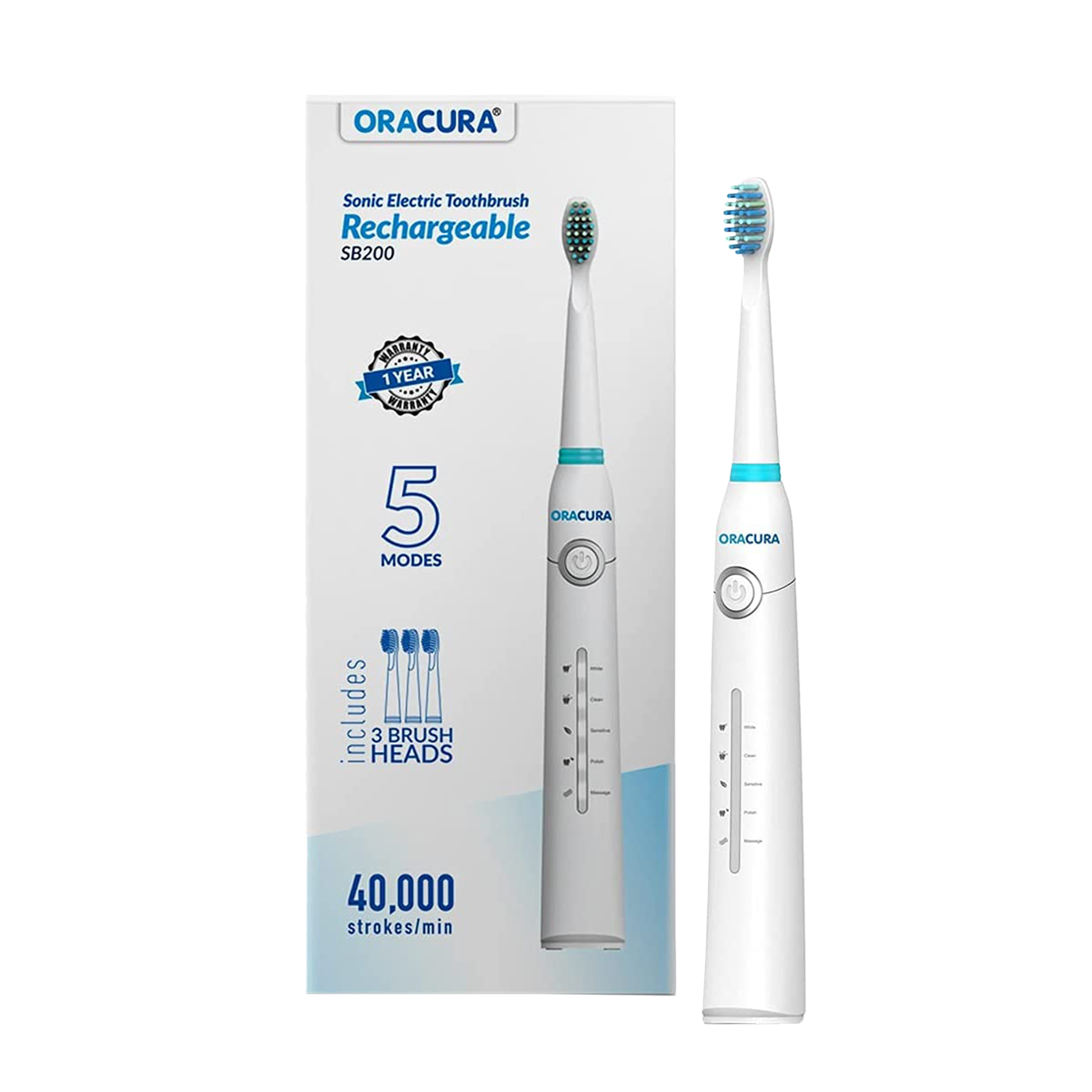 Oracura Electric Toothbrush for Unisex (Superior Gum Protection, SB200W, White)_1
