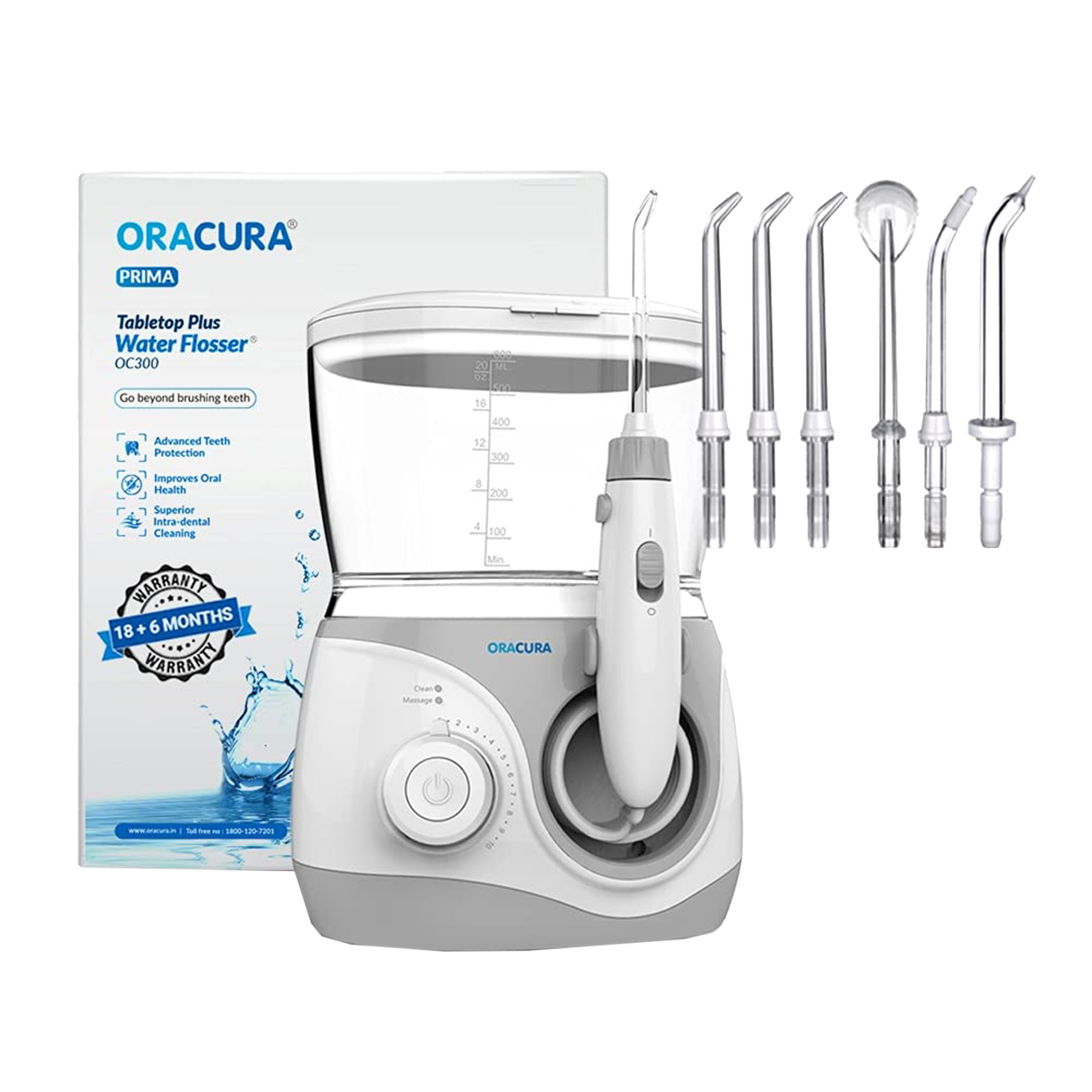 Oracura Tabletop Plus Dental Floss for Unisex (10 Adjustable Water Pressure, OC300, White)_1