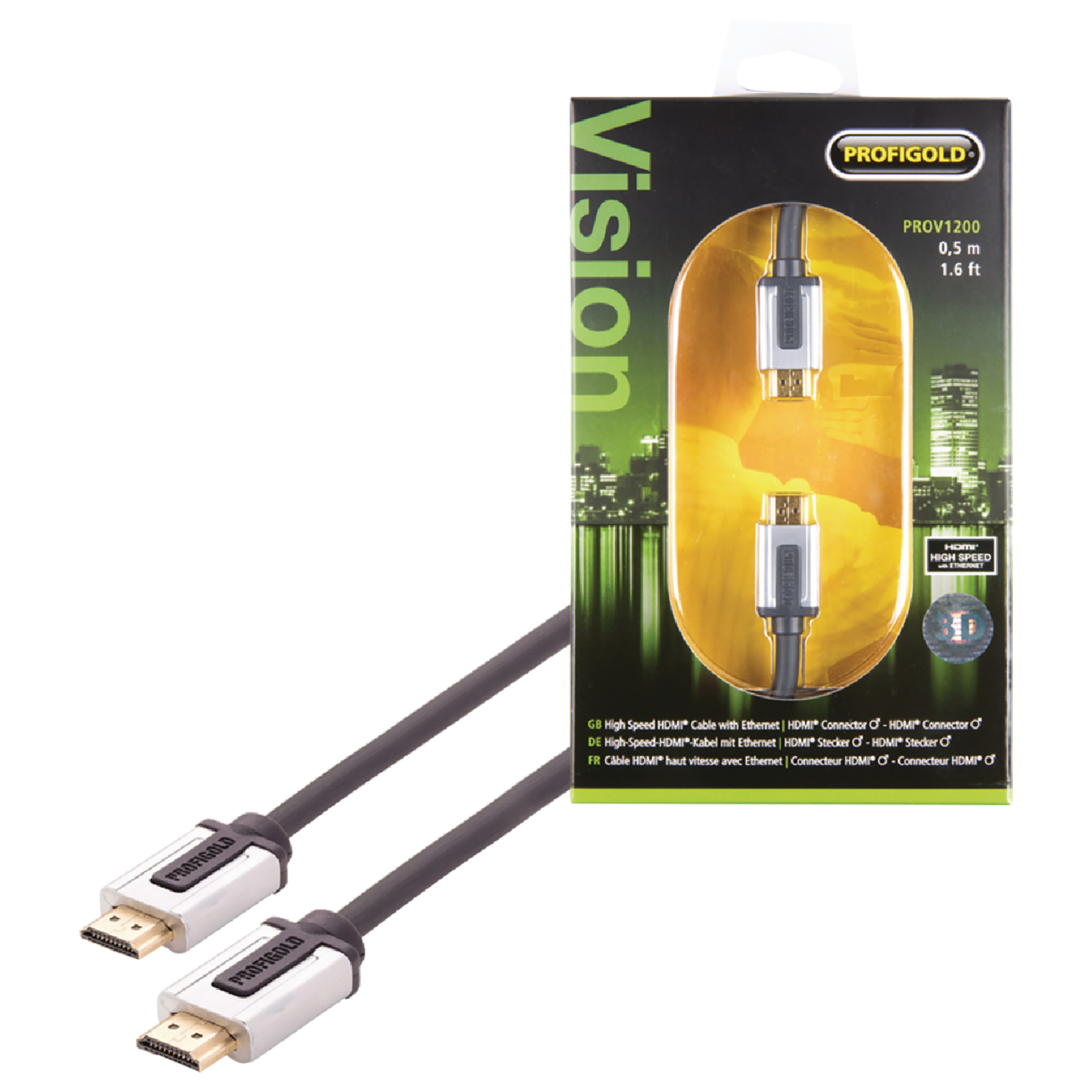 

Profigold 0.5 Meter HDMI to HDMI Audio & Video Cable (SPC Copper High Speed, PROV1200, Blue), No color