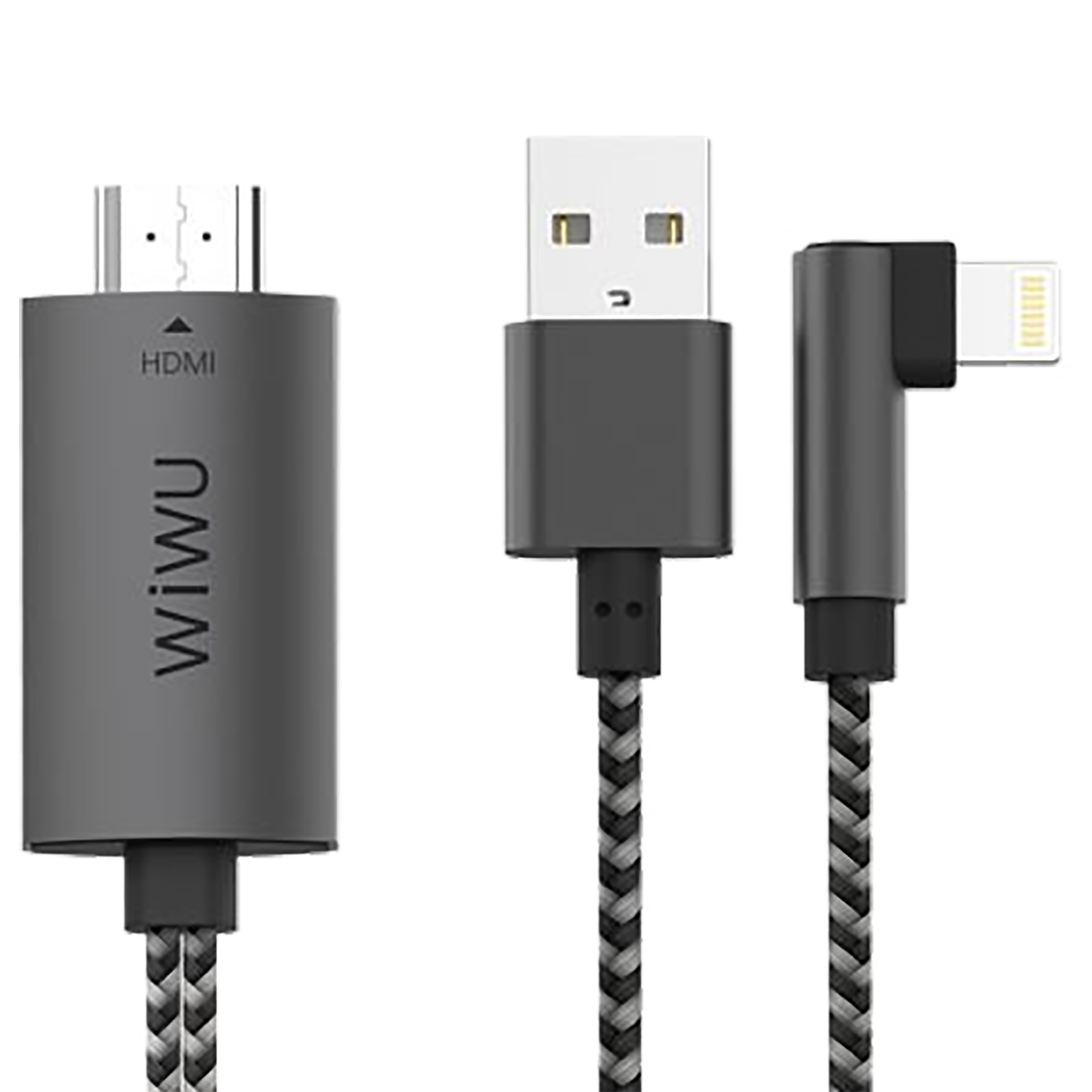 WiWU X7 2 Meter HDMI (Type-A) to Lightning/USB 2.0 (Type-A) Video Display Cable (Eco-Friendly, WU3473, Black)