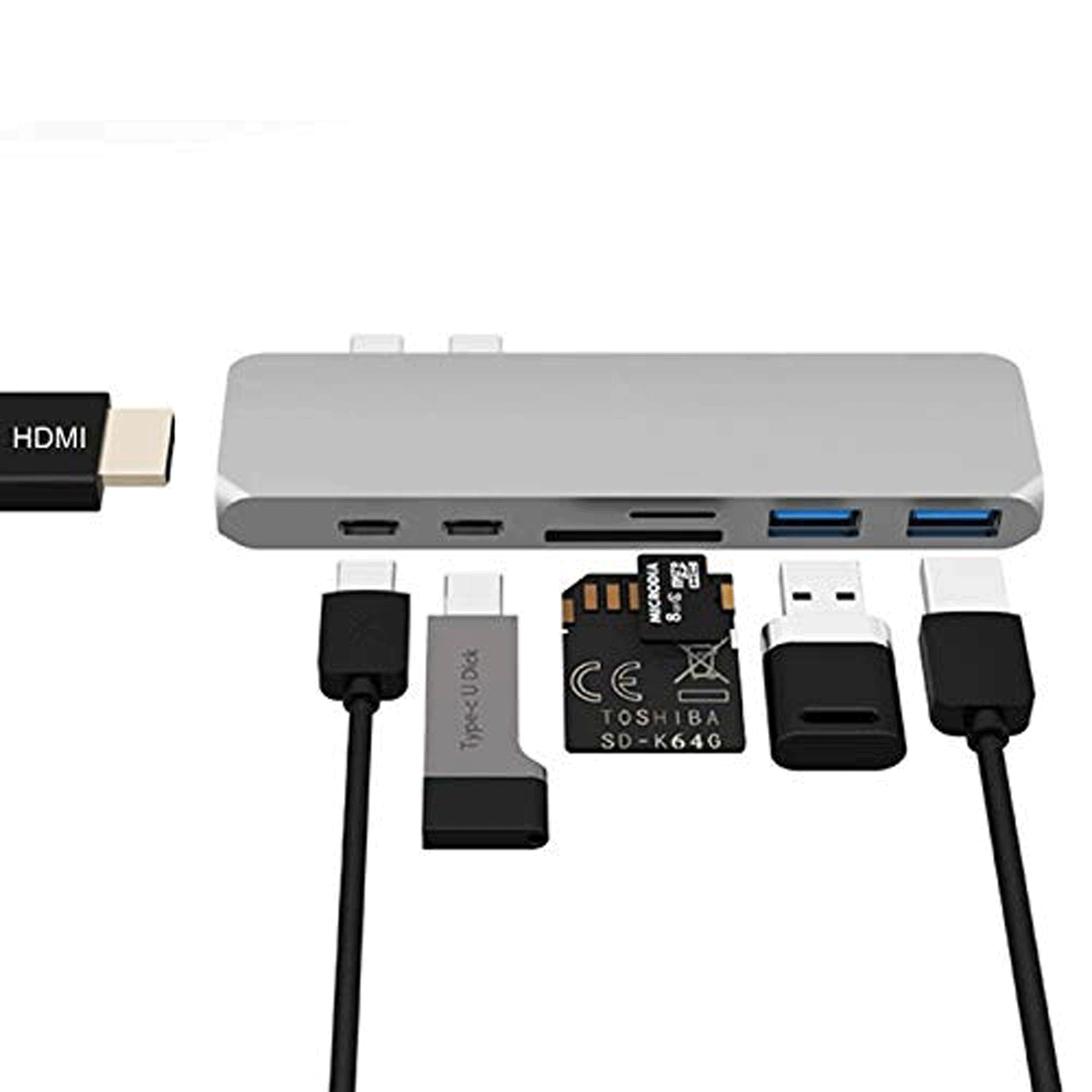 

Vaku Luxos USB 3.0 (Type-C) to HDMI (Type-A)/USB 3.0 (Type-A) Data Transfer Multiport Connector (Ultra-High-Definition Video, VAKU-7IN1USB-GRAY, Grey), No color