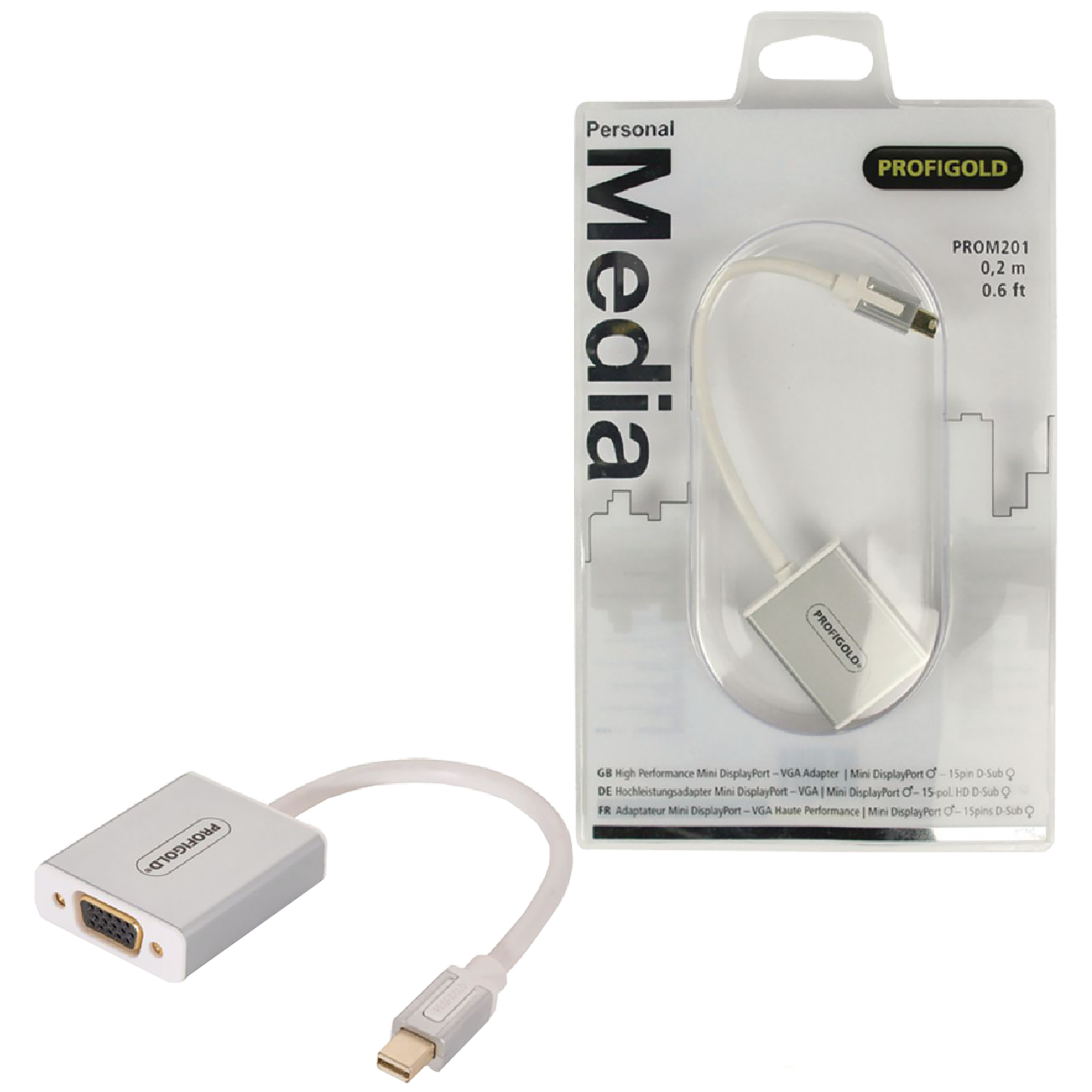 Profigold PROM201 PVC 0.2 Meter Mini DisplayPort to VGA Video Display Cable (Double Shielded Cable, White)_1