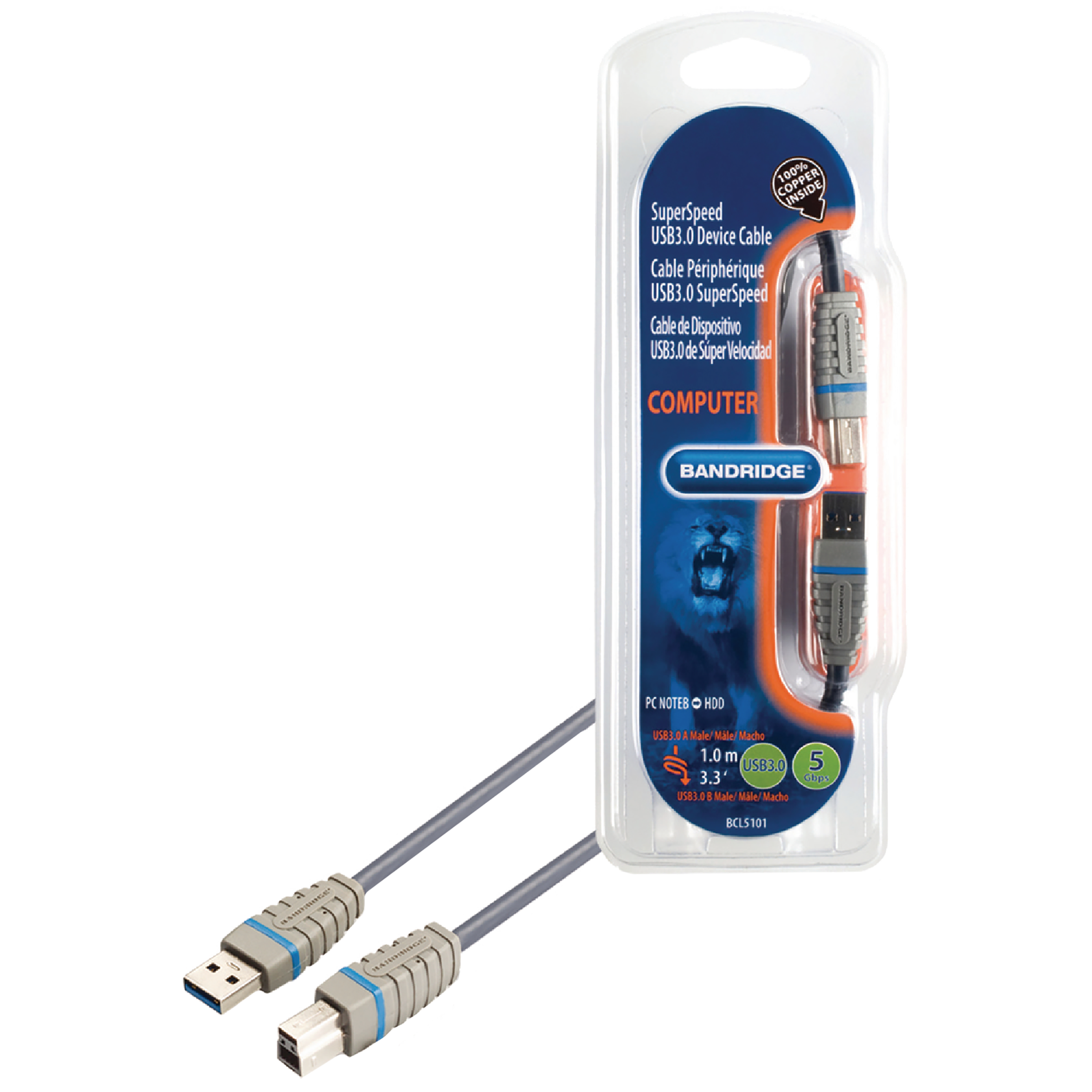 Bandridge BCL5101 PVC 1 Meter USB 3.0 (Type-A) to USB 3.0 (Type-B) Data Transfer USB Cable (Upto 5 Gbps Data Transfer, Blue)_1