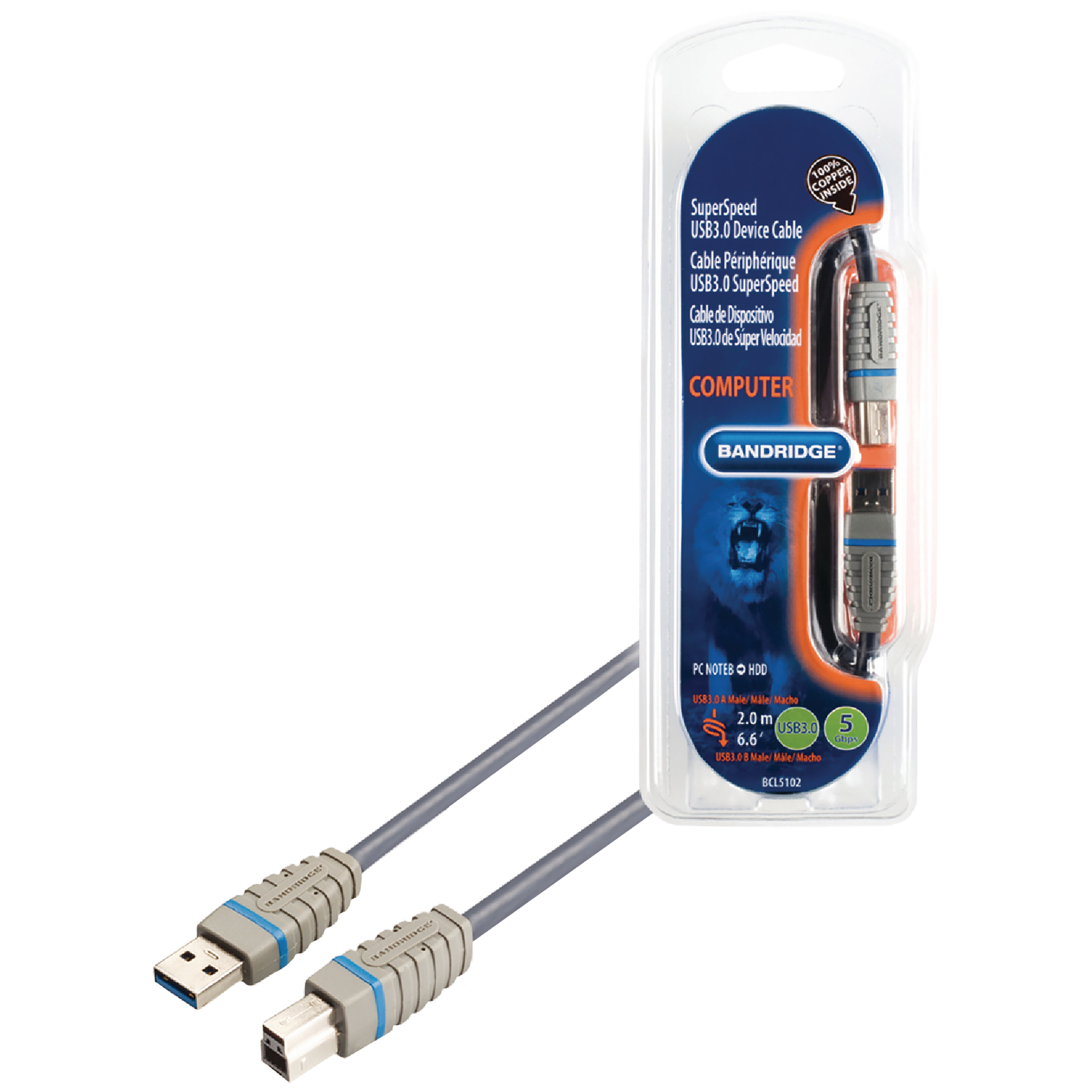 Bandridge BCL5102 PVC 2 Meter USB 3.0 (Type-A) to USB 3.0 (Type-B) Data Transfer USB Cable (Upto 5 Gbps Data Transfer, Blue)