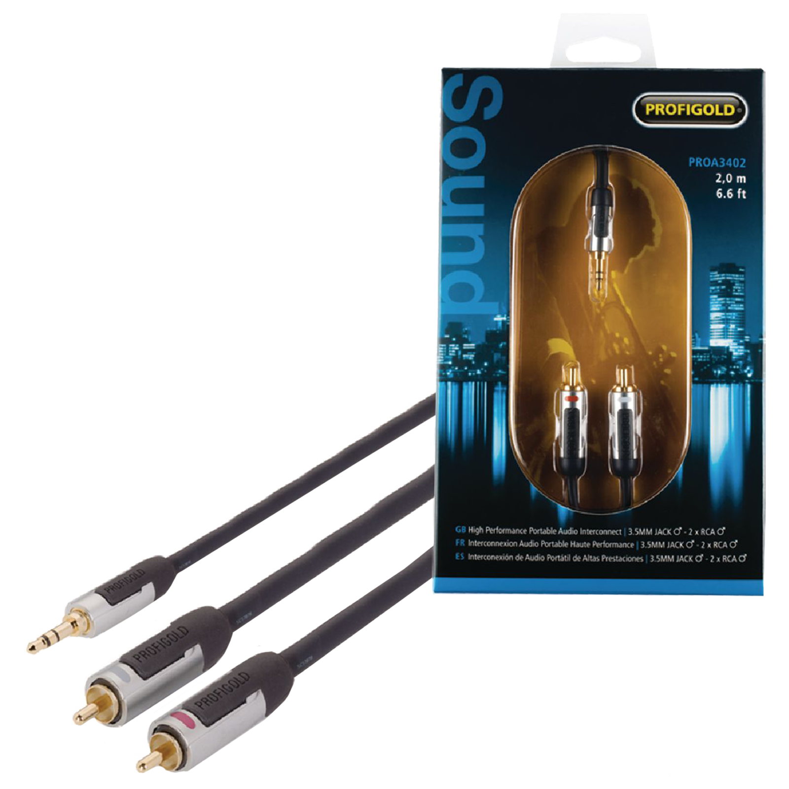 Profigold PROA3402 PVC 2 Meter 3.5mm Stereo to RCA Audio Cable (IAT Technology, Anthracite)