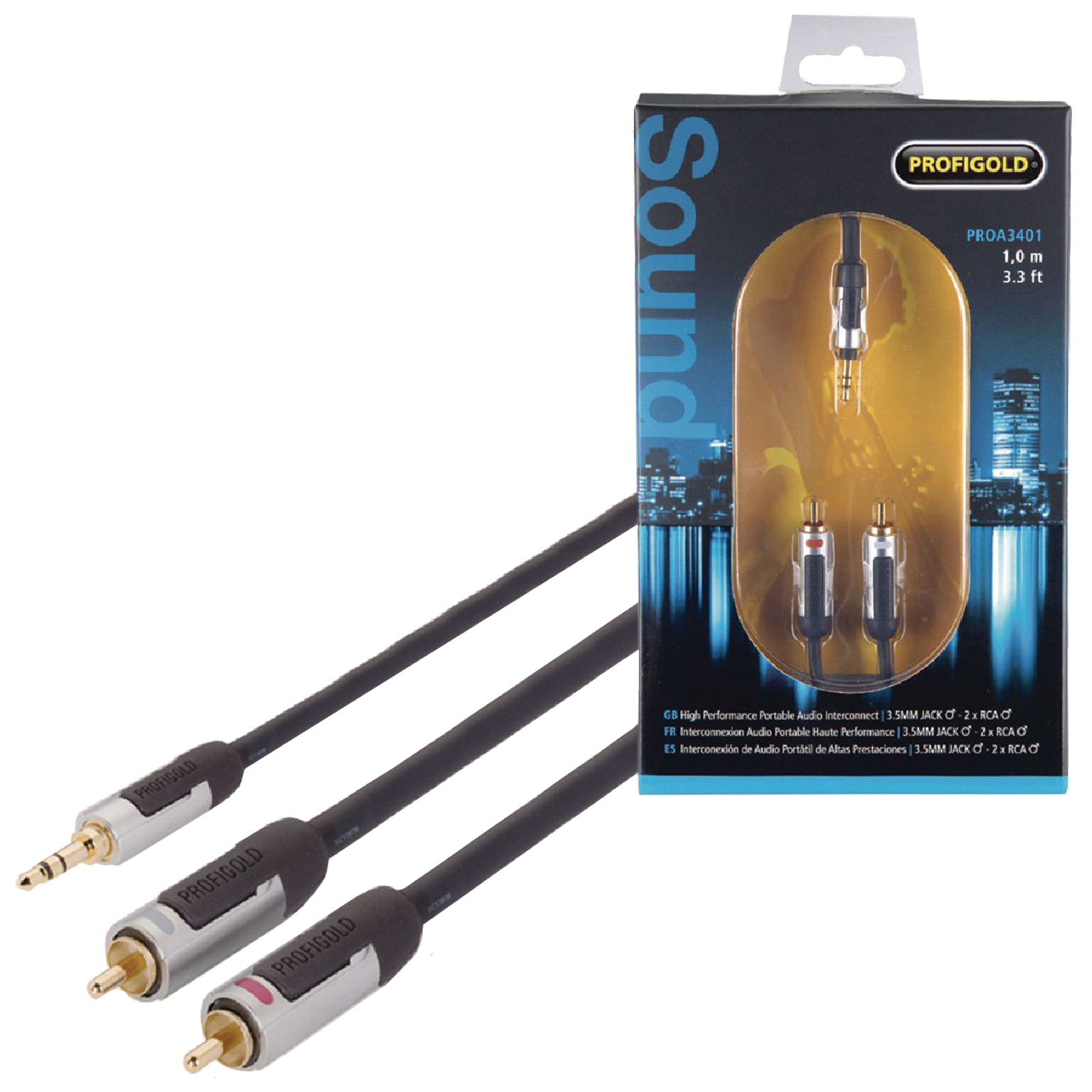 Profigold PROA3401 PVC 1 Meter 3.5mm Stereo to RCA Audio Cable (IAT Technology, Anthracite)_1
