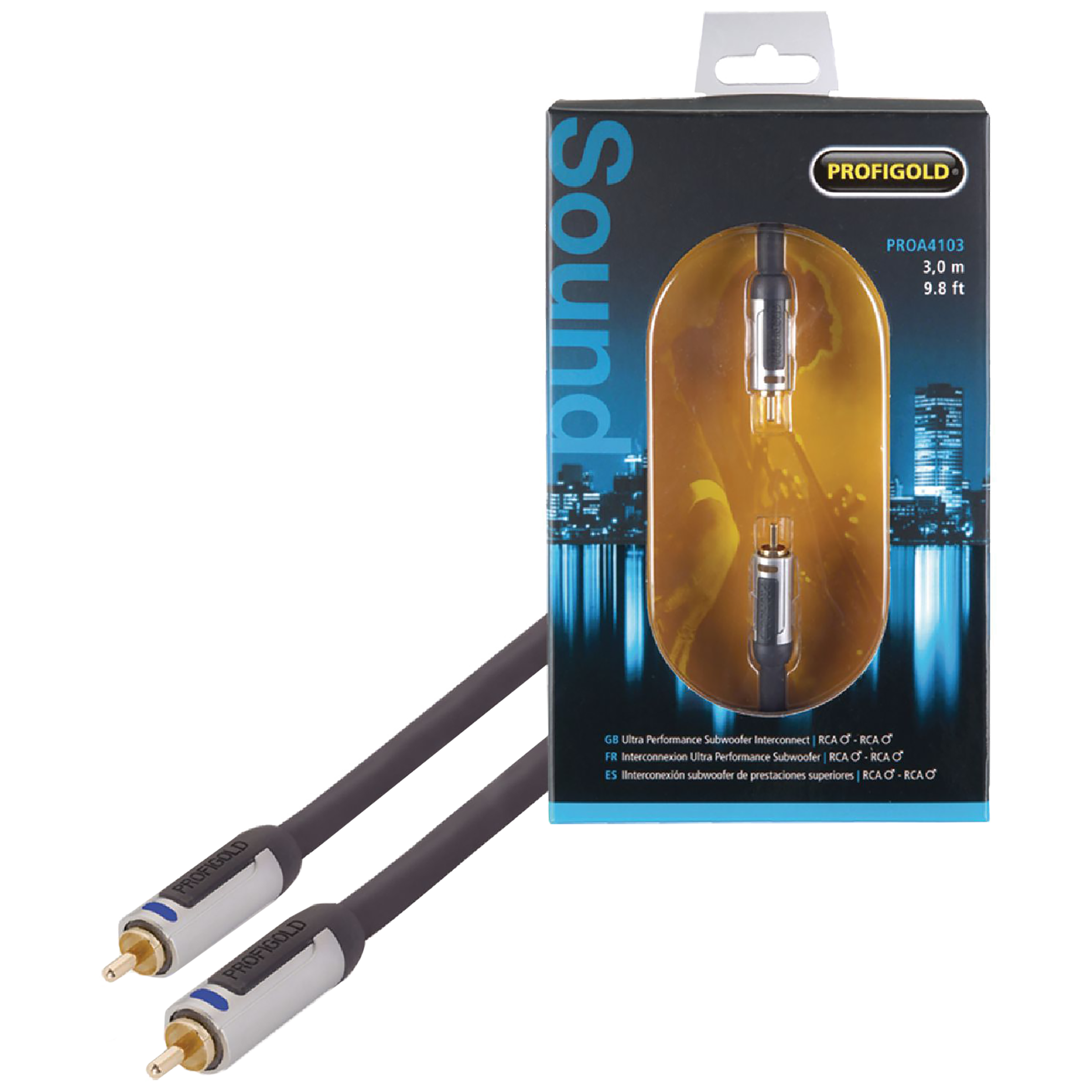 Profigold PROA4103 PVC 3 Meter RCA to RCA Audio Cable (Double Screening, Anthracite)