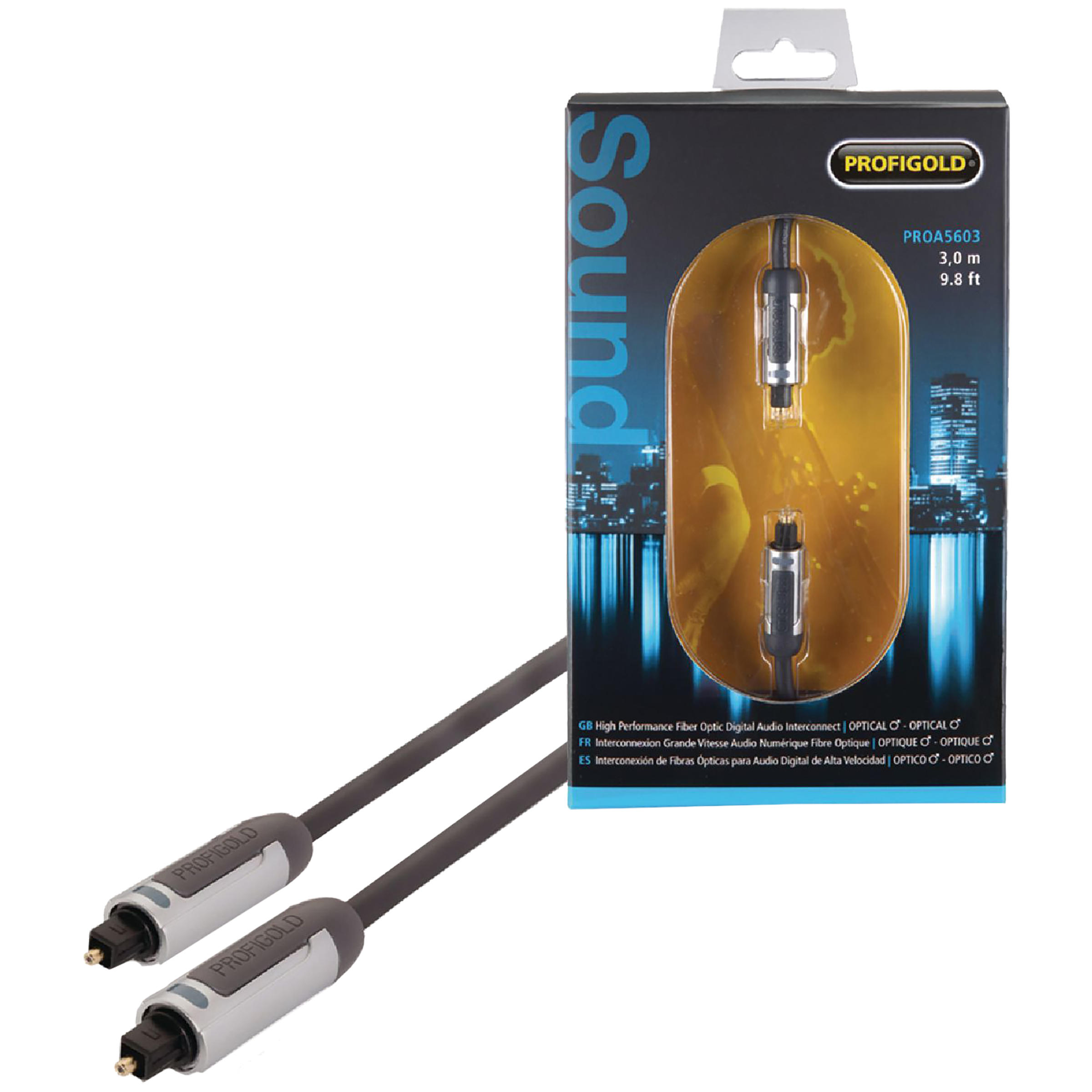 Profigold PROA5603 PVC 3 Meter TosLink to TosLink Audio Cable (Optimised Optical Fibre, Anthracite)