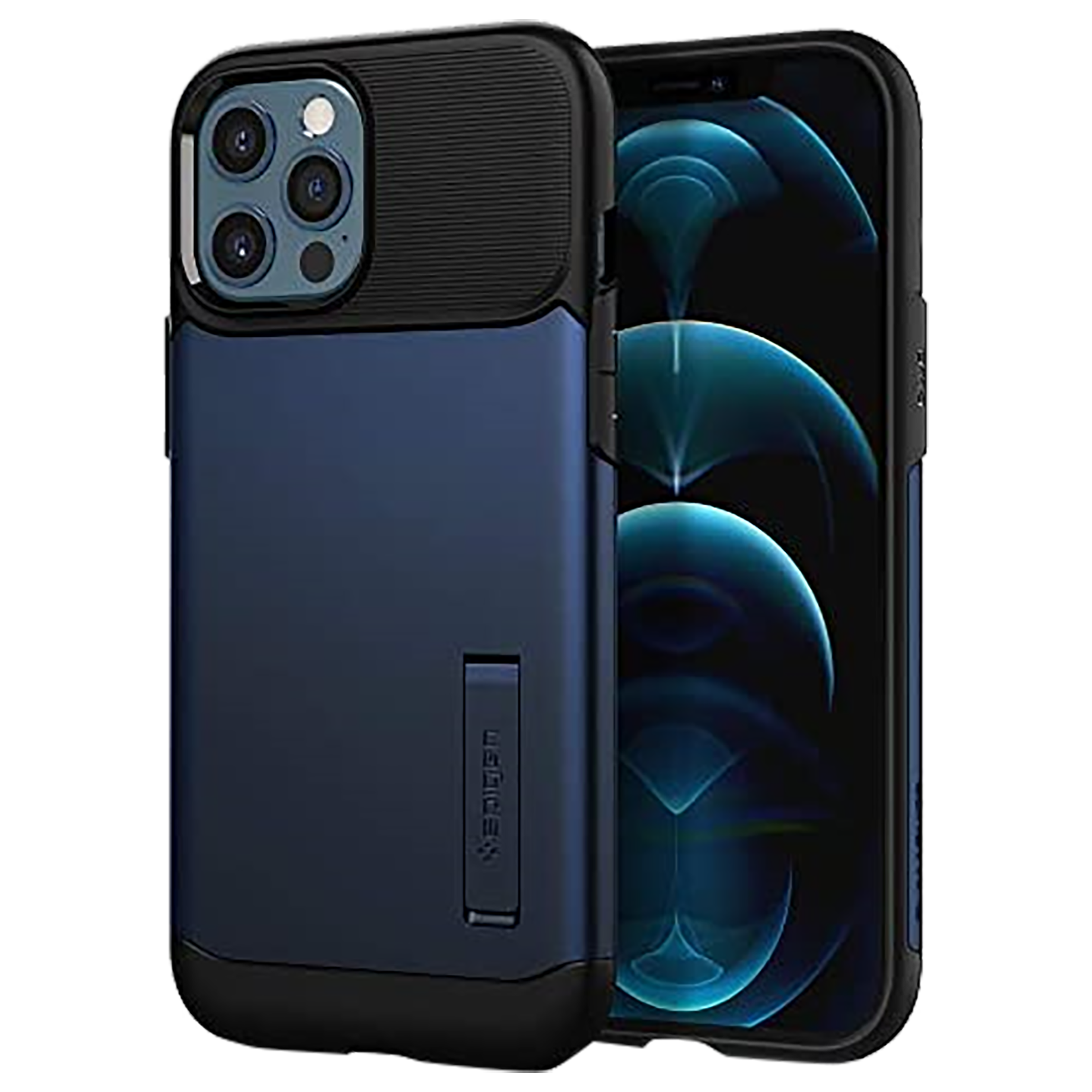 

Spigen Slim Armor PC & TPU Back Case For Apple iPhone 12 Pro Max (Air Cushion Technology, ACS01481, Navy), No color