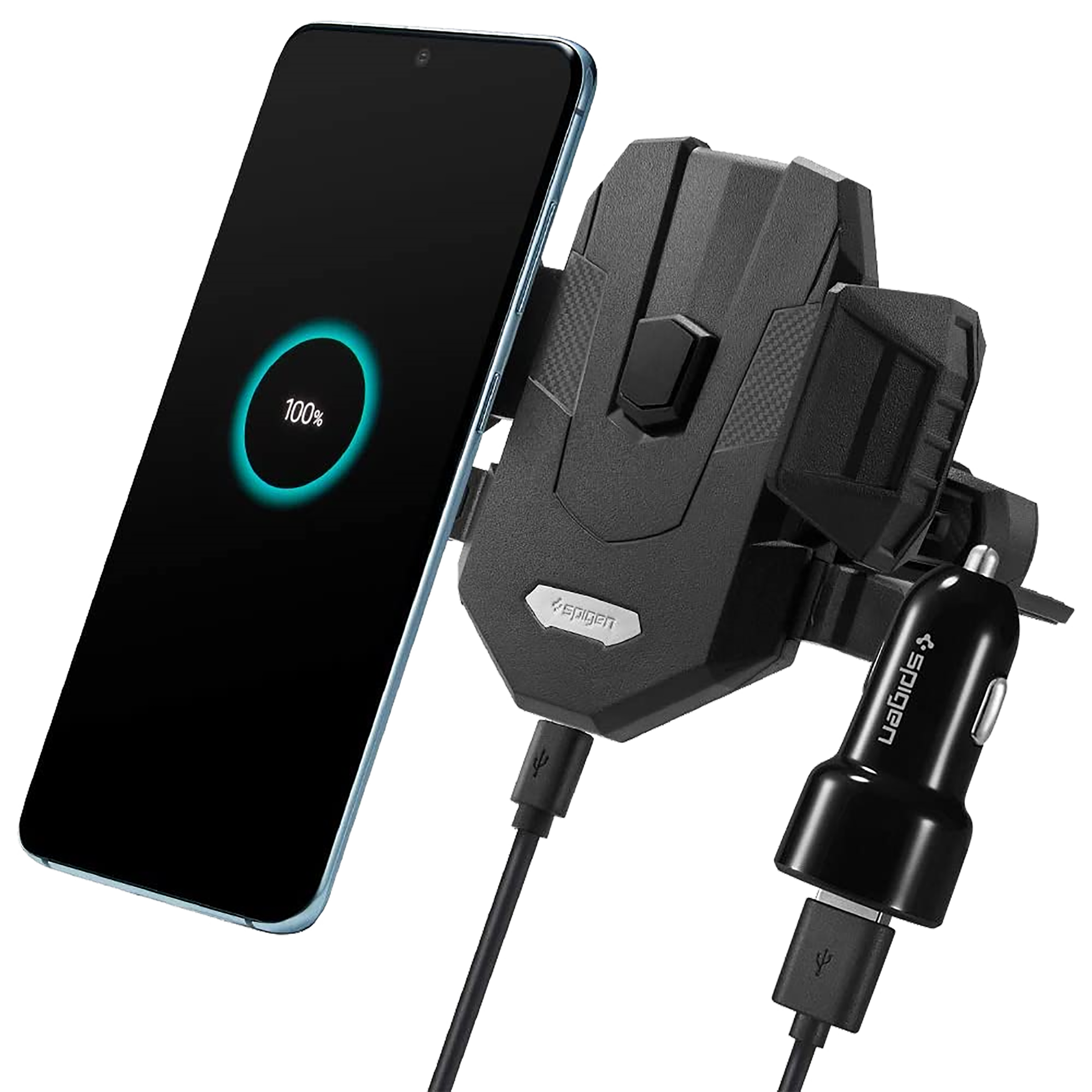 

Spigen 7.5 Watts 1 USB Ports Car Charging Adapter (Qi-Enabled, 000CP25520, Black), No color