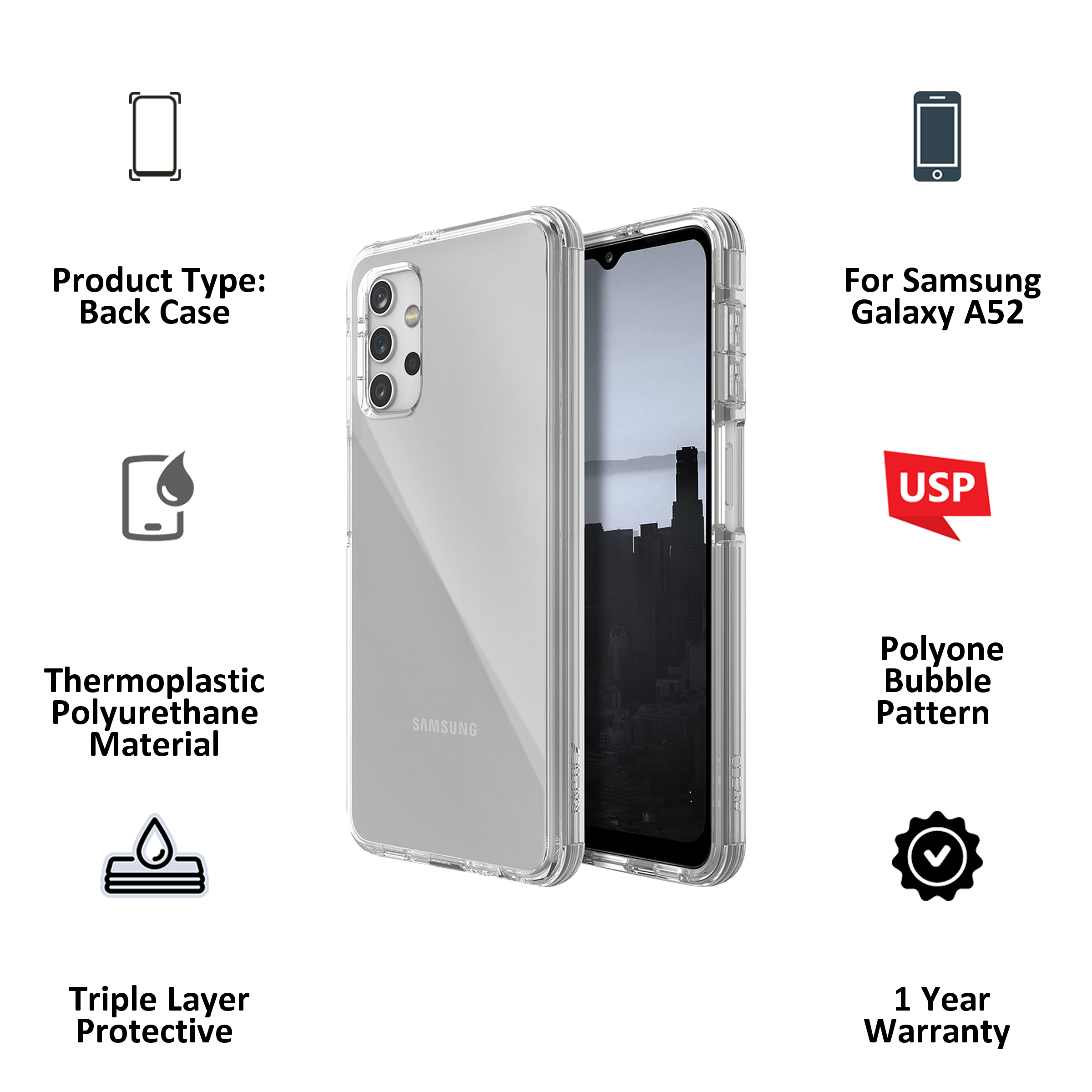 Raptic Thermoplastic Polyurethane Back Case For Samsung Galaxy A52 (Polyone Bubble Pattern , XDCLR_A52_CLR, Clear)_4