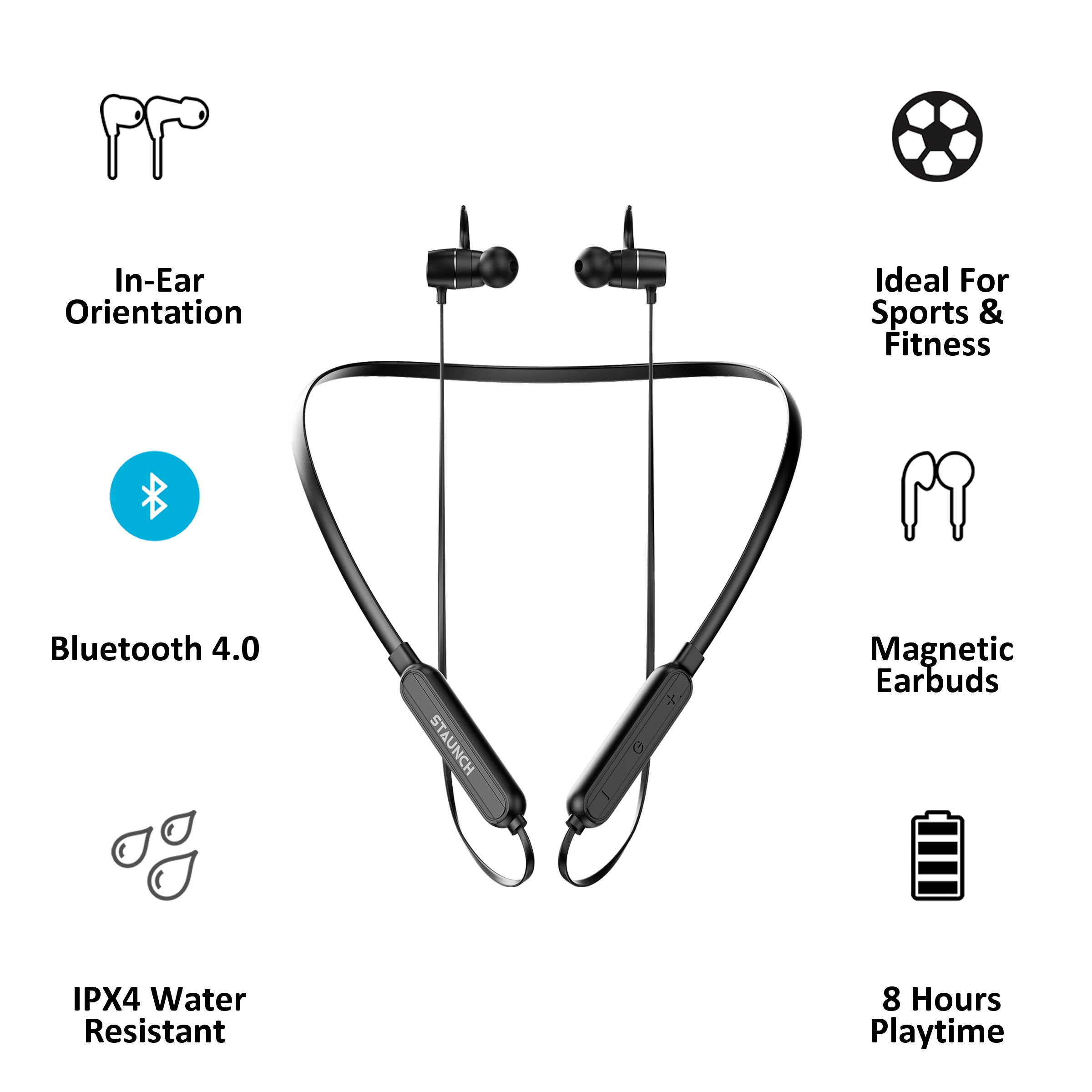 Staunch Flex 100 Pro In-Ear Wireless Earphone with Mic (Bluetooth 4.0, IPX4 Water Resistant, Black)_4