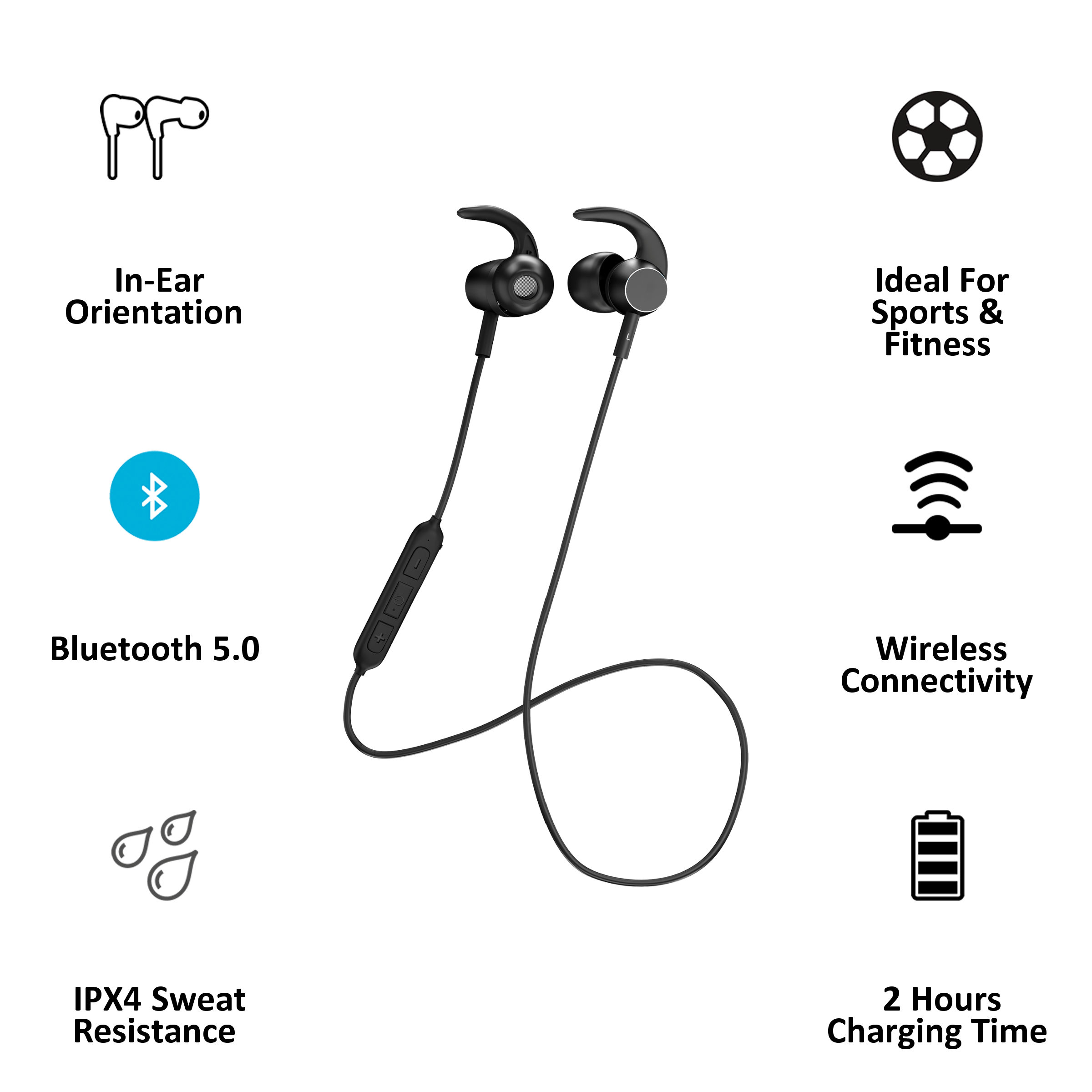 Staunch Flex 200 In-Ear Wireless Earphone with Mic (Bluetooth 5.0, IPX4 Sweat-Resistant, Black)_4