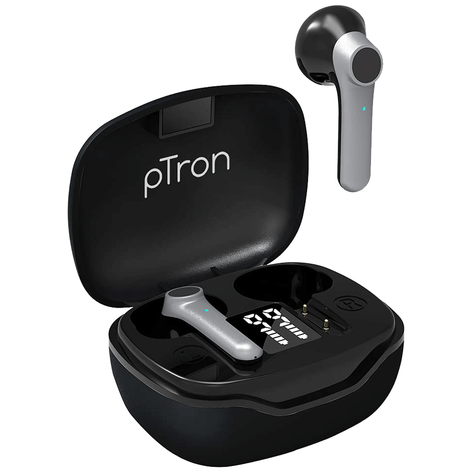 pTron Basspods 281 140317948 In-Ear Passive Noise Cancellation Truly Wireless Earbuds with Mic (Bluetooth 5.1, Water and Sweat Resistance, Black/Grey)_1