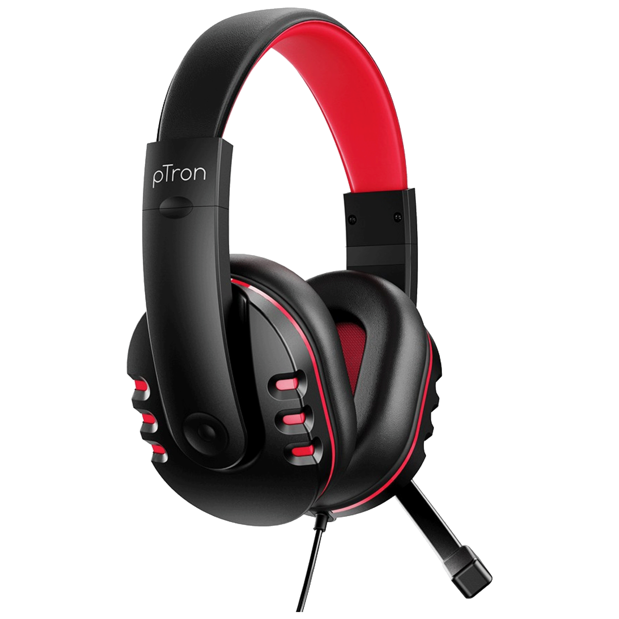 PTron - pTron Soundster Arcade Over-Ear Wired Gaming Headphone with Mic (40mm Dynamic Driver, 140317989, Black/Red)