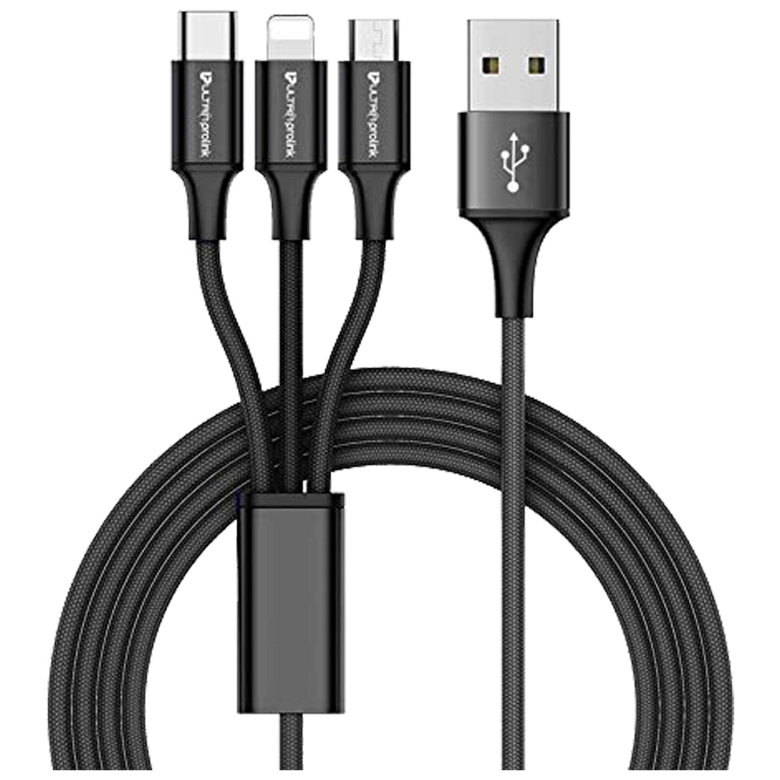 Ultraprolink Trio Link Nylon Fiber 1.5 Meter USB 3.0 to Lightning, USB Type C, Micro USB 2.0 Fast Charging and Data Transfer USB Cable (Nylon Braided Cable, UL1015BLK-0150, Black)_1