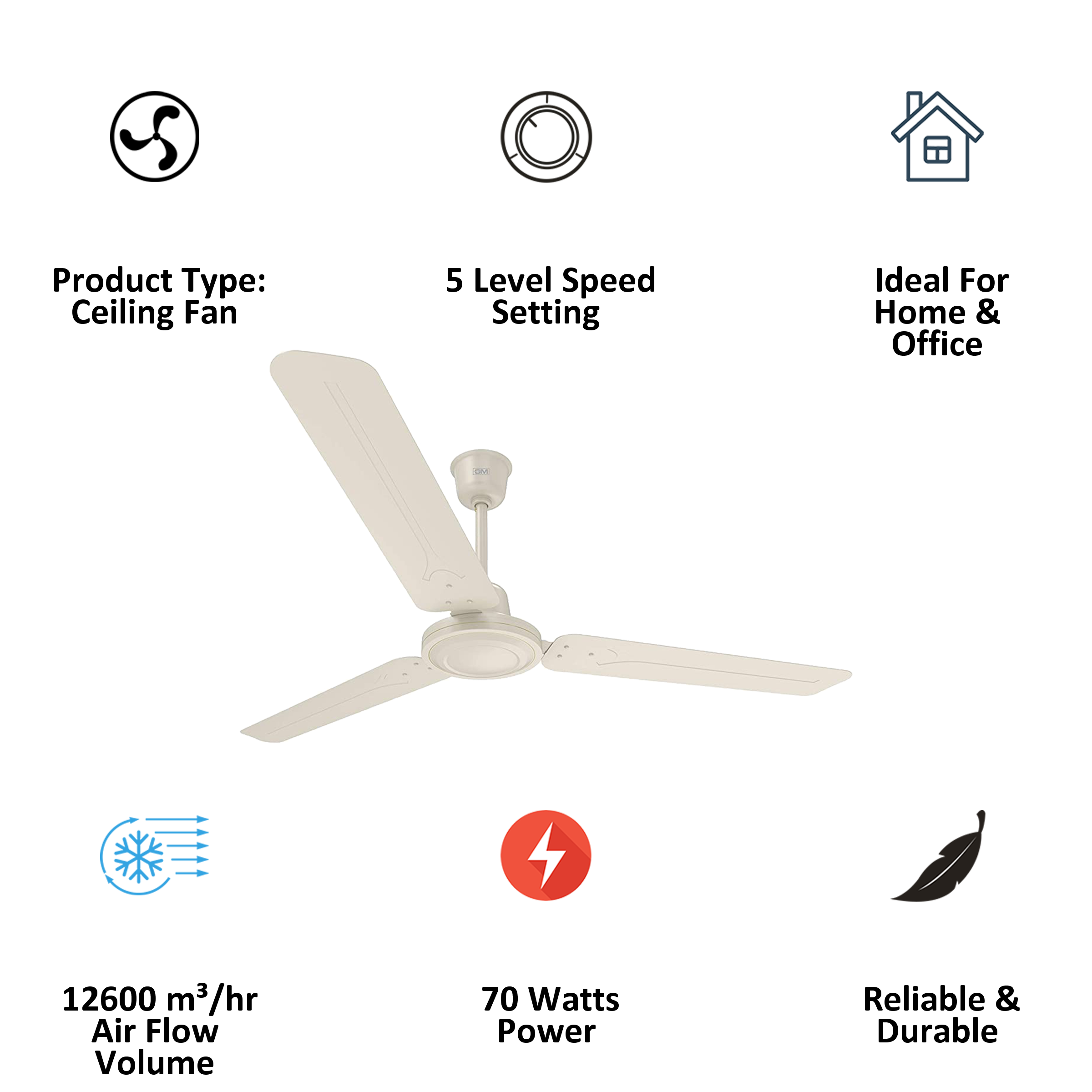 GM Breeze 120 cm Sweep 3 Blade Ceiling Fan (Energy Efficient, CFB480008IVGL, Ivory)_3