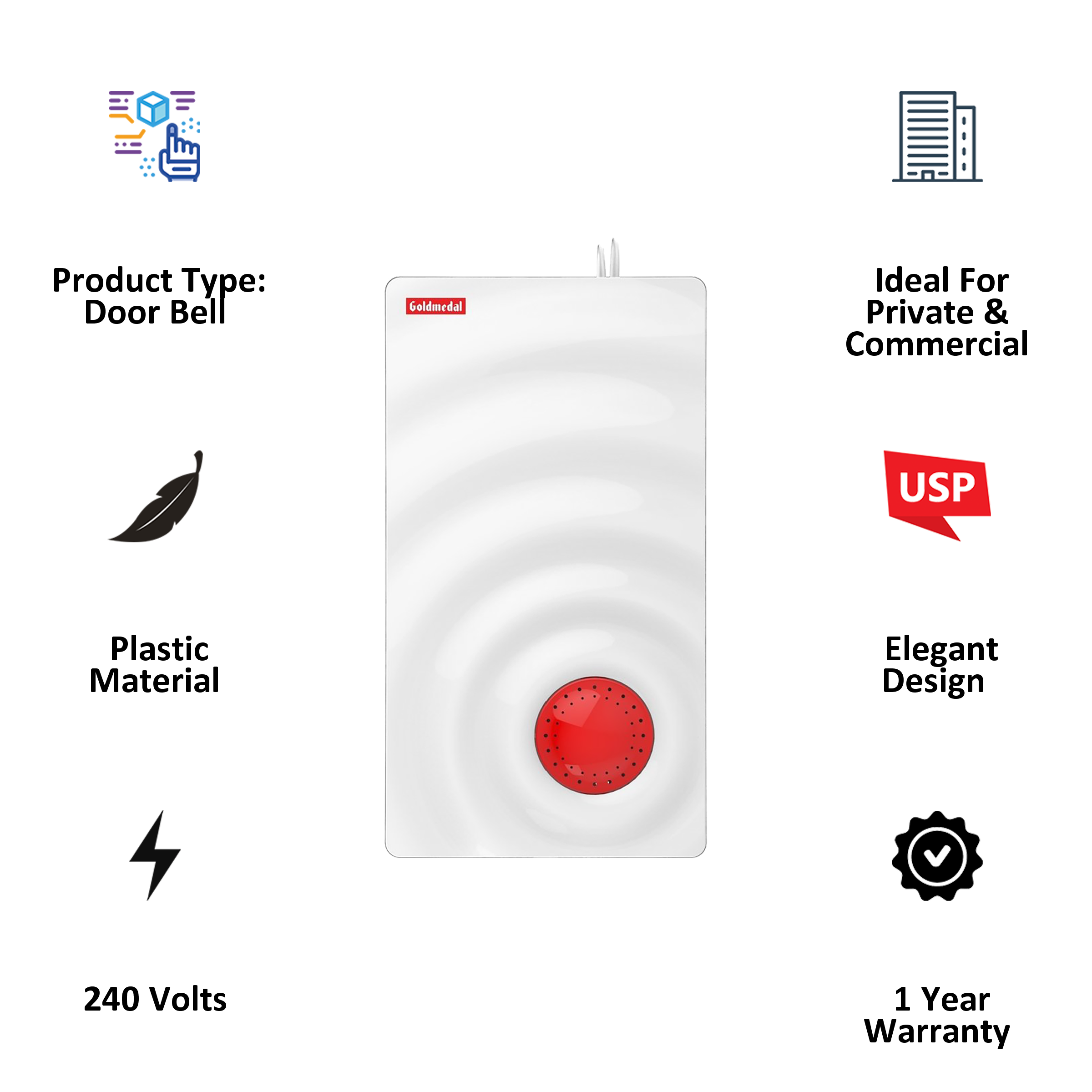Goldmedal Curve Plus Ocean Door Bell (Stereophonic, 203048, White/Red)_4