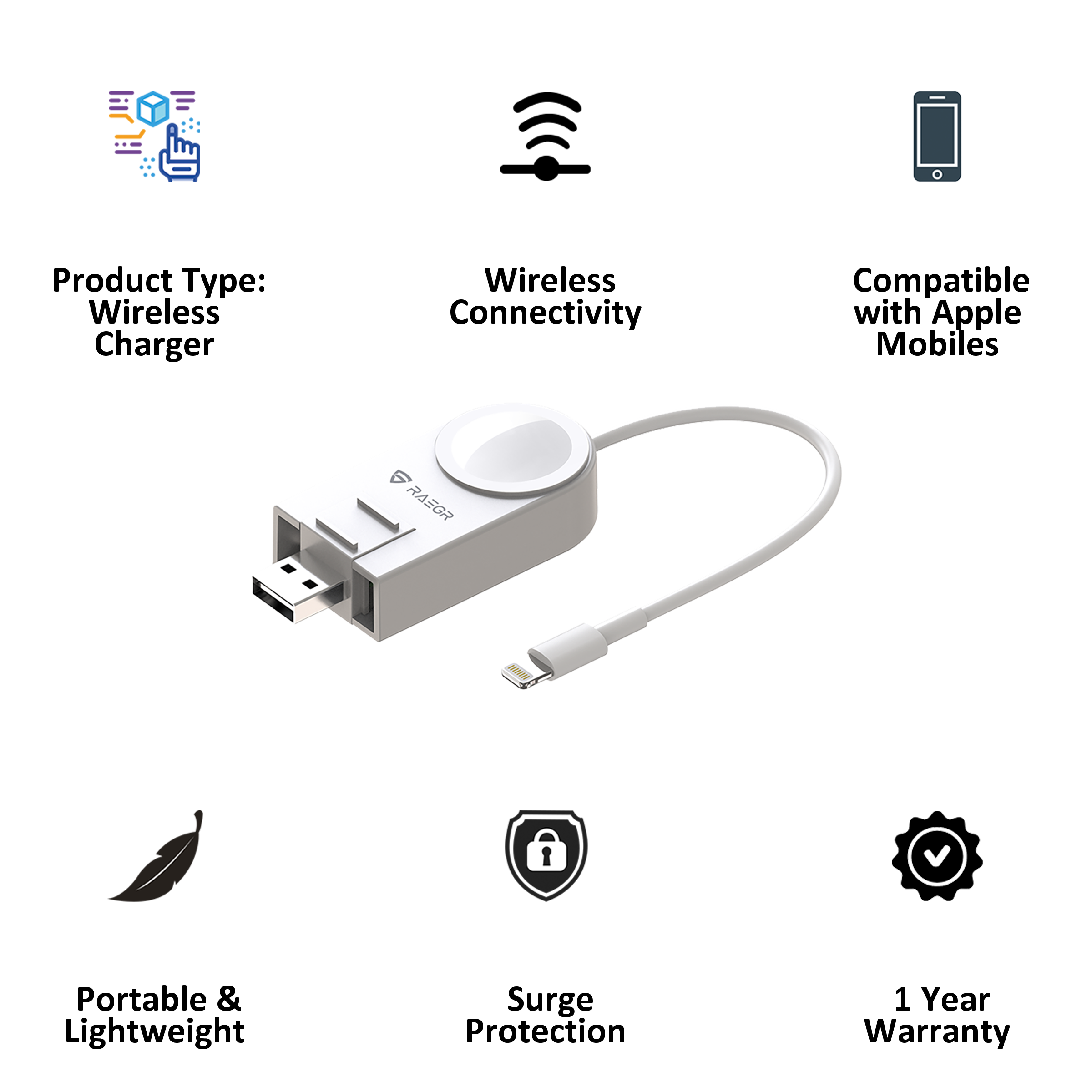 Raegr Arc 450 Wireless Charger with Cable (For AirPods, iPhones & Apple Watch, RG10133, White)_3