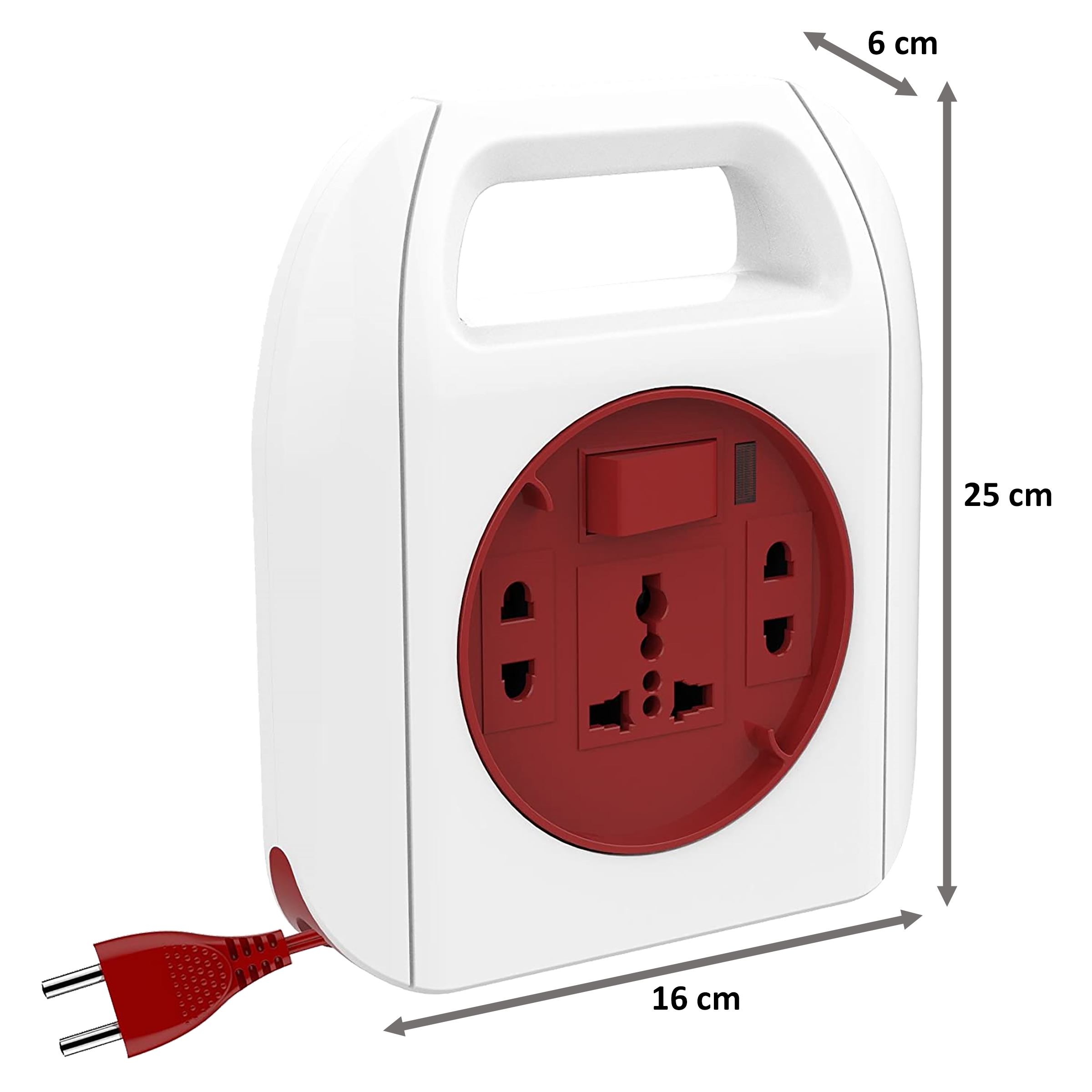 Goldmedal Sliq 6 Amp 3 Sockets Extension Board  (5 Meters, LED Indicator, 205116, White/Red)_2