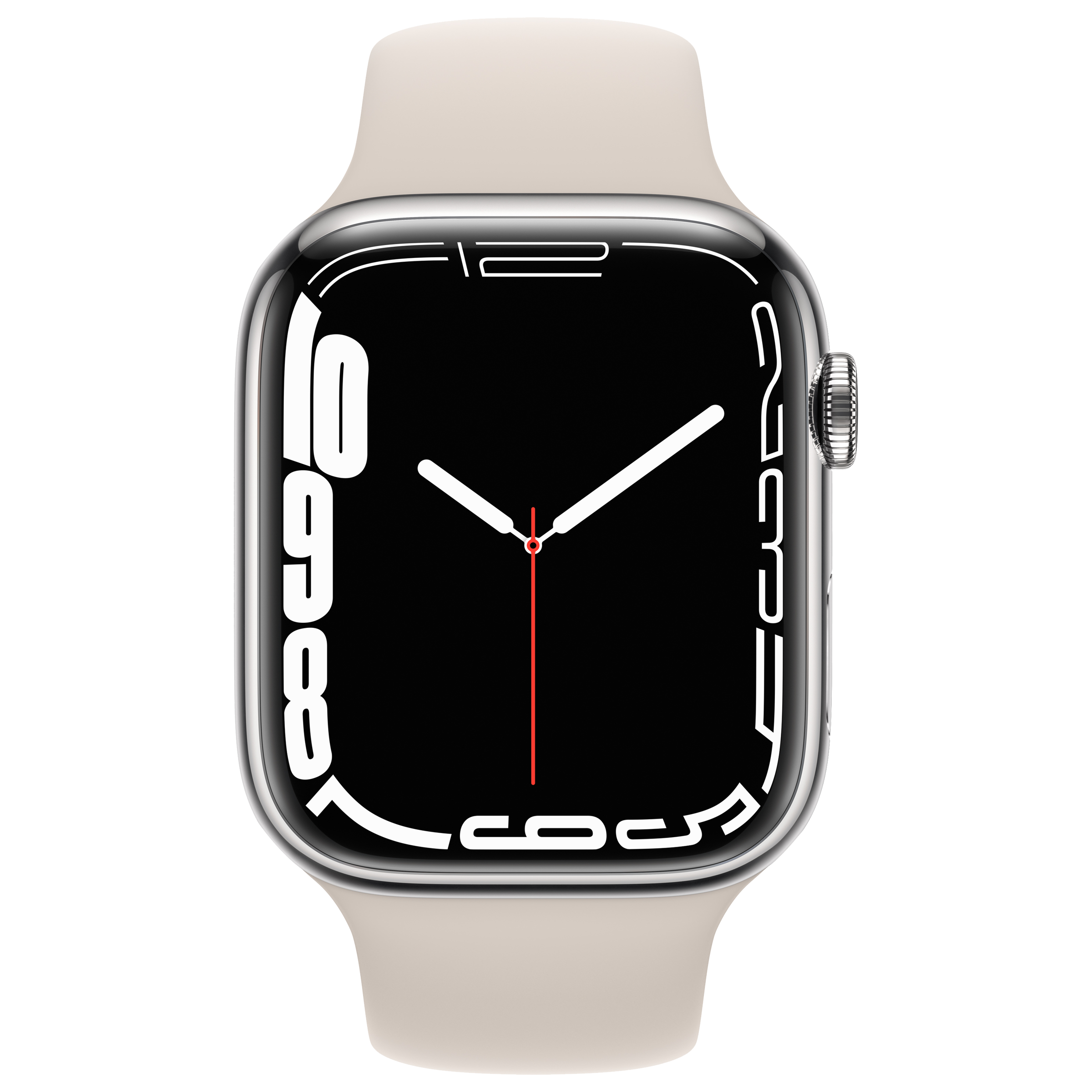 Apple Watch Series 7 Smart Watch (GPS+Cellular, 45mm) (Ion-X Glass, MKJV3HN/A, Silver/Starlight, Sport Band)_1
