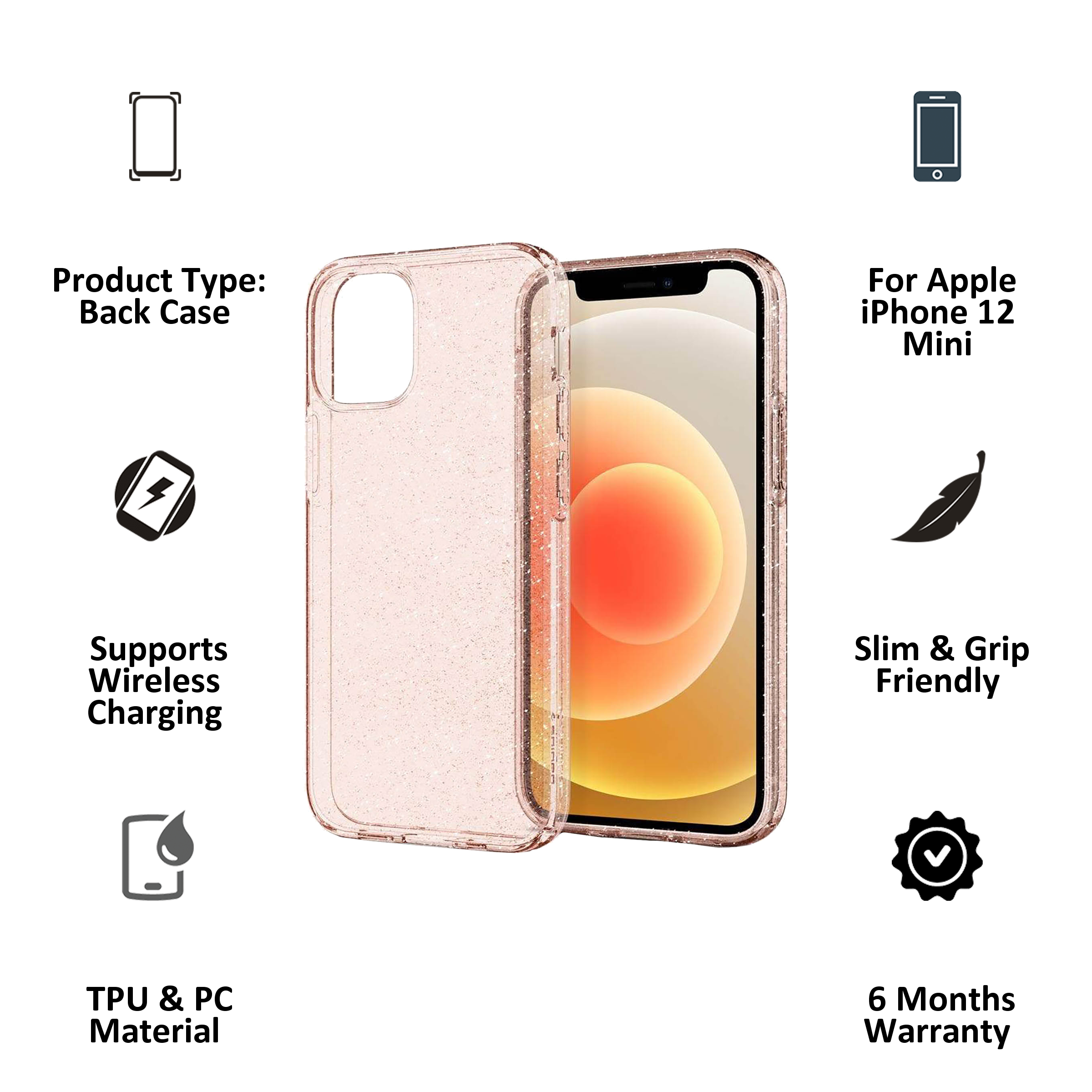 Buy spigen Liquid Crystal Glitter TPU Back Cover for Apple iPhone 12 & 12  Pro (Supports Wireless Charging, Rose Quartz) Online - Croma