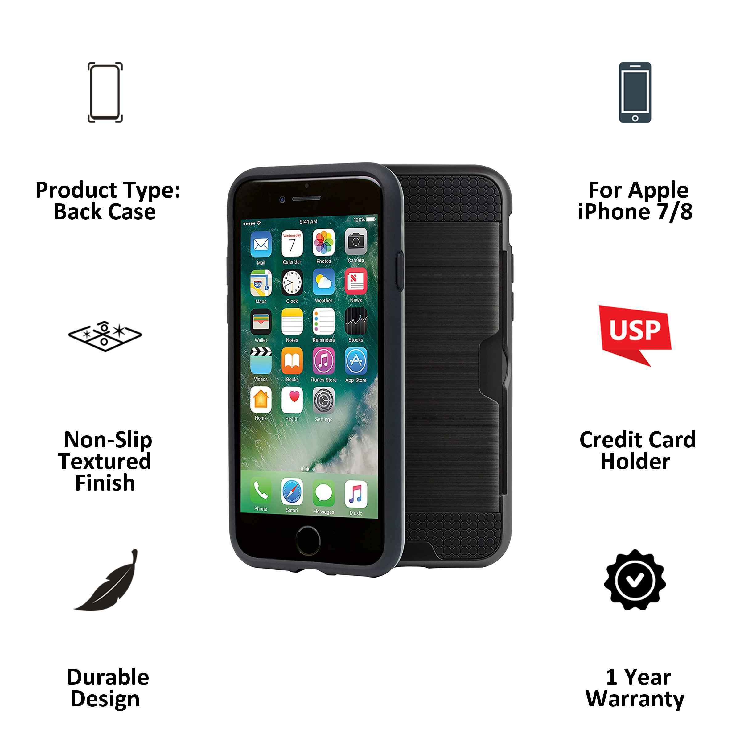 AT&T WPC1-BLK Back Case For iPhone 7/iPhone 8 (Credit Card Holder, WPC1-BLK, Black)_4