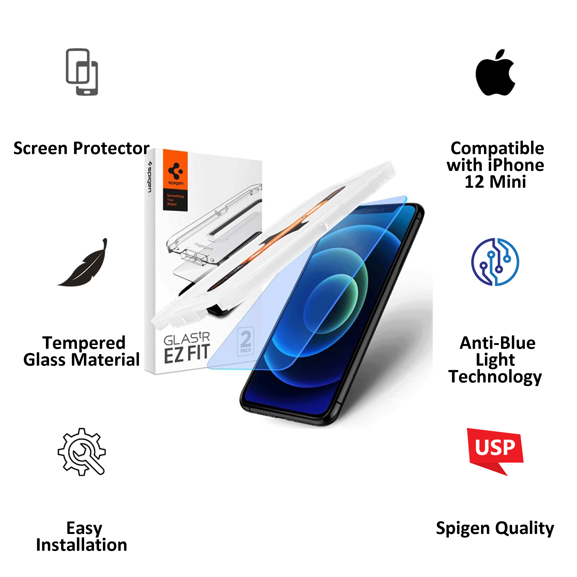 Spigen Ez Fit Tempered Glass Screen Guard For Iphone 12 Mini - 2