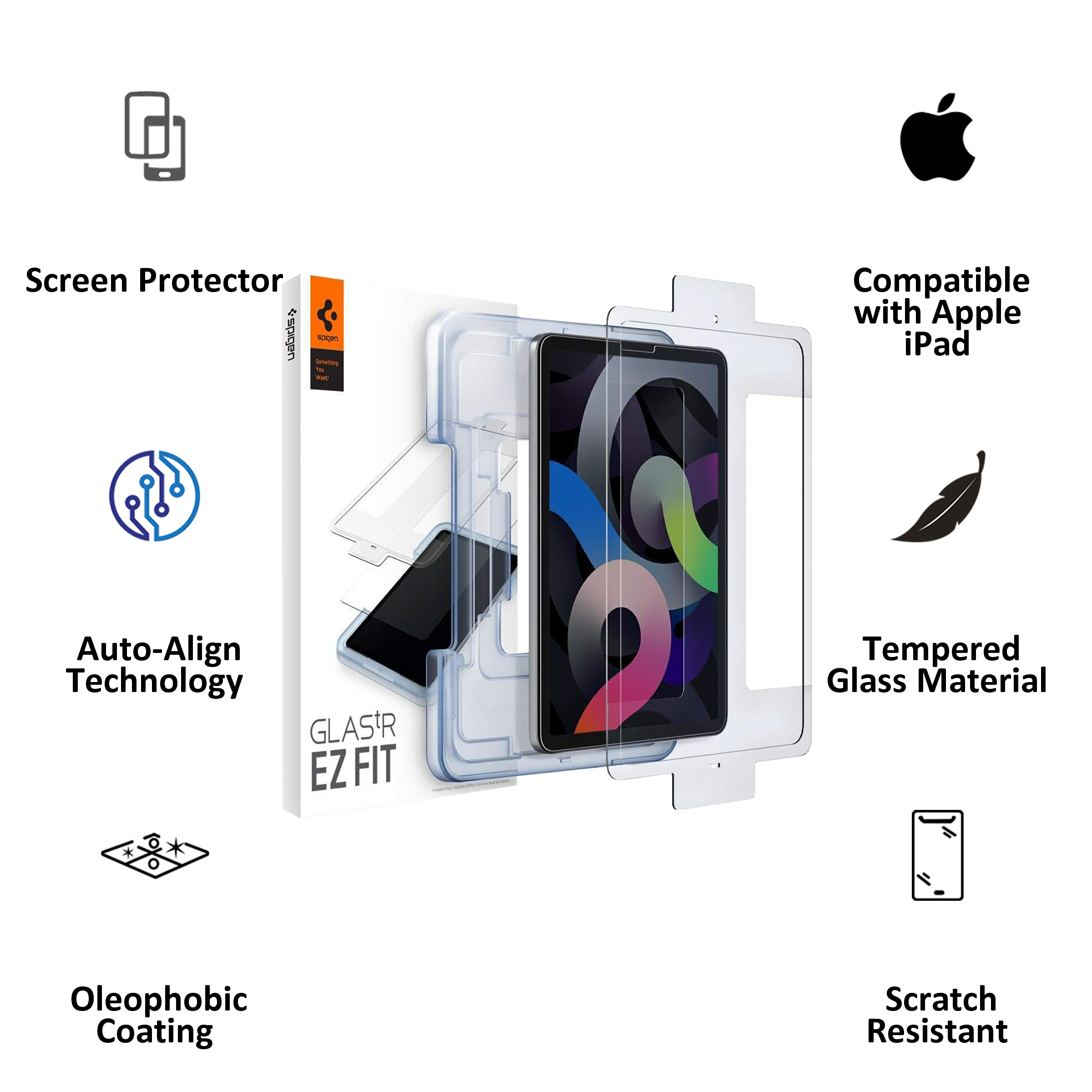 Spigen GLAS.tR EZ FIT Screen Protector For Apple iPad Air 10.9" (2021/2020) (Oleophobic Coating, AGL02065, Transparent)_3