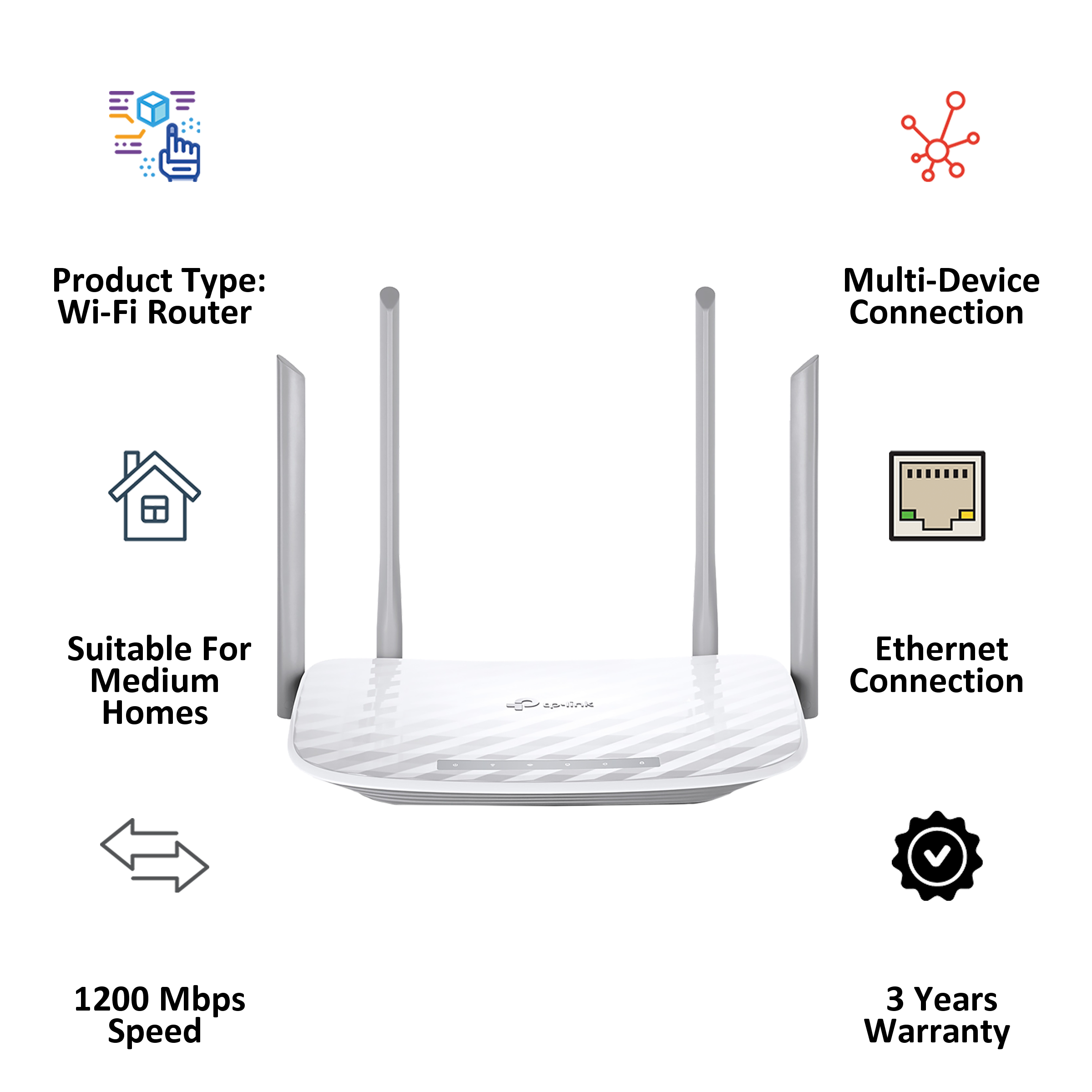 Tp-Link Archer C5 AC1200 Dual Band Wi-Fi Router (4 Antennas, 4 LAN Ports, Supports Multi-SSID, 450502277, White)_4