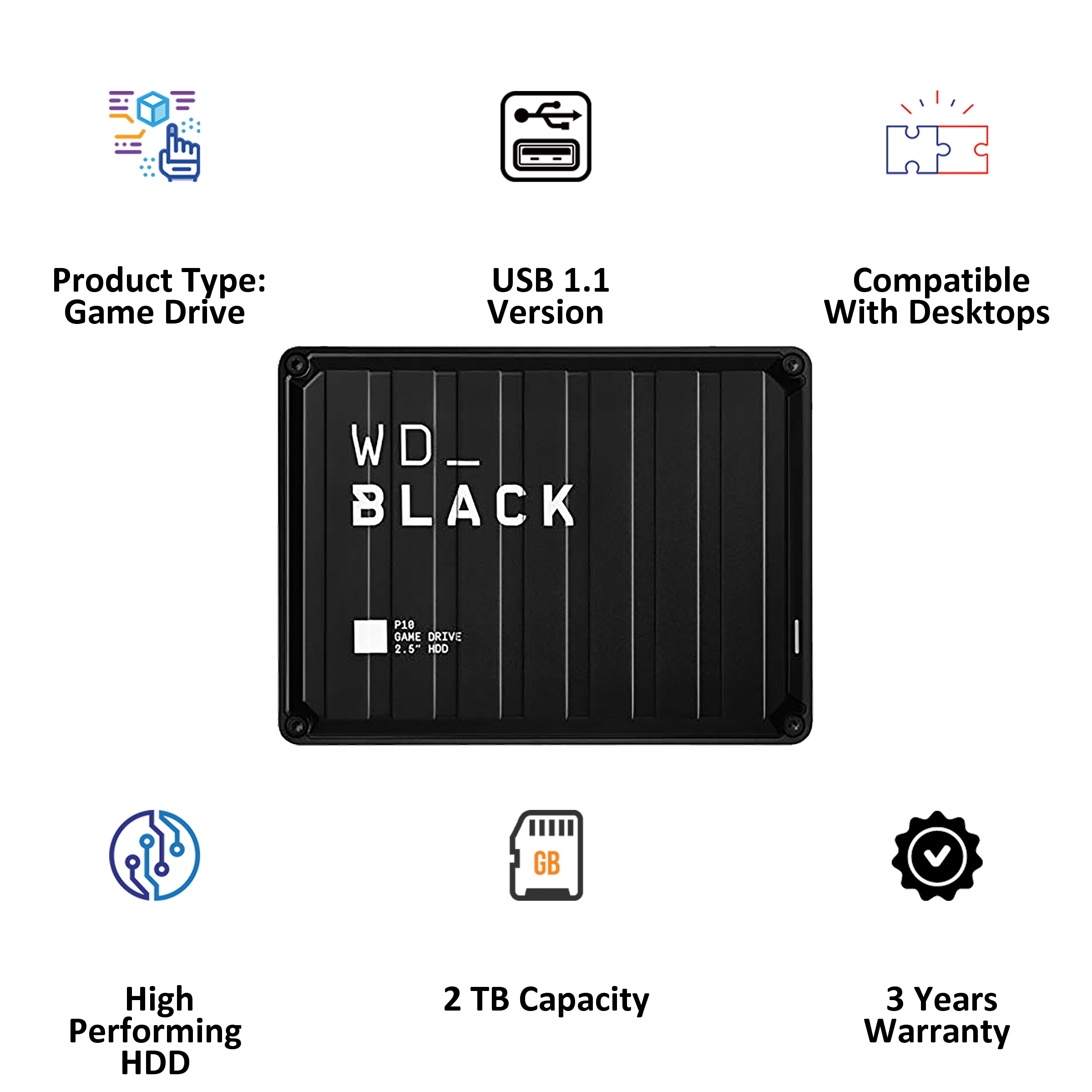 Western Digital WD_BLACK P10 2 TB USB 3.2 Game Drive (Purpose-Built For Gamers, WDBA2W0020BBK-WESN, Black)_3