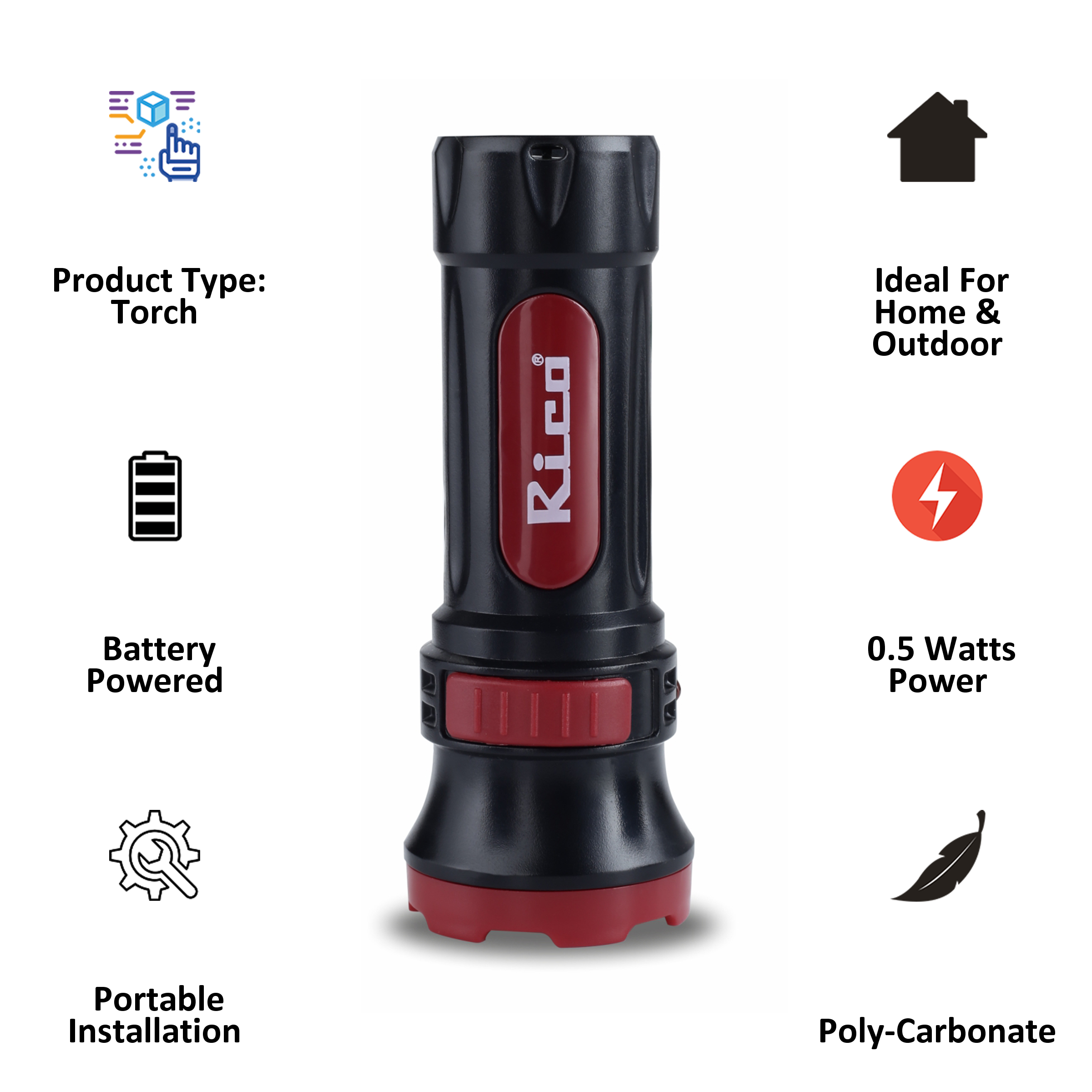 Rico 0.5 Watts LED Torch (Military Grade, RT1525, Red/Black)_3