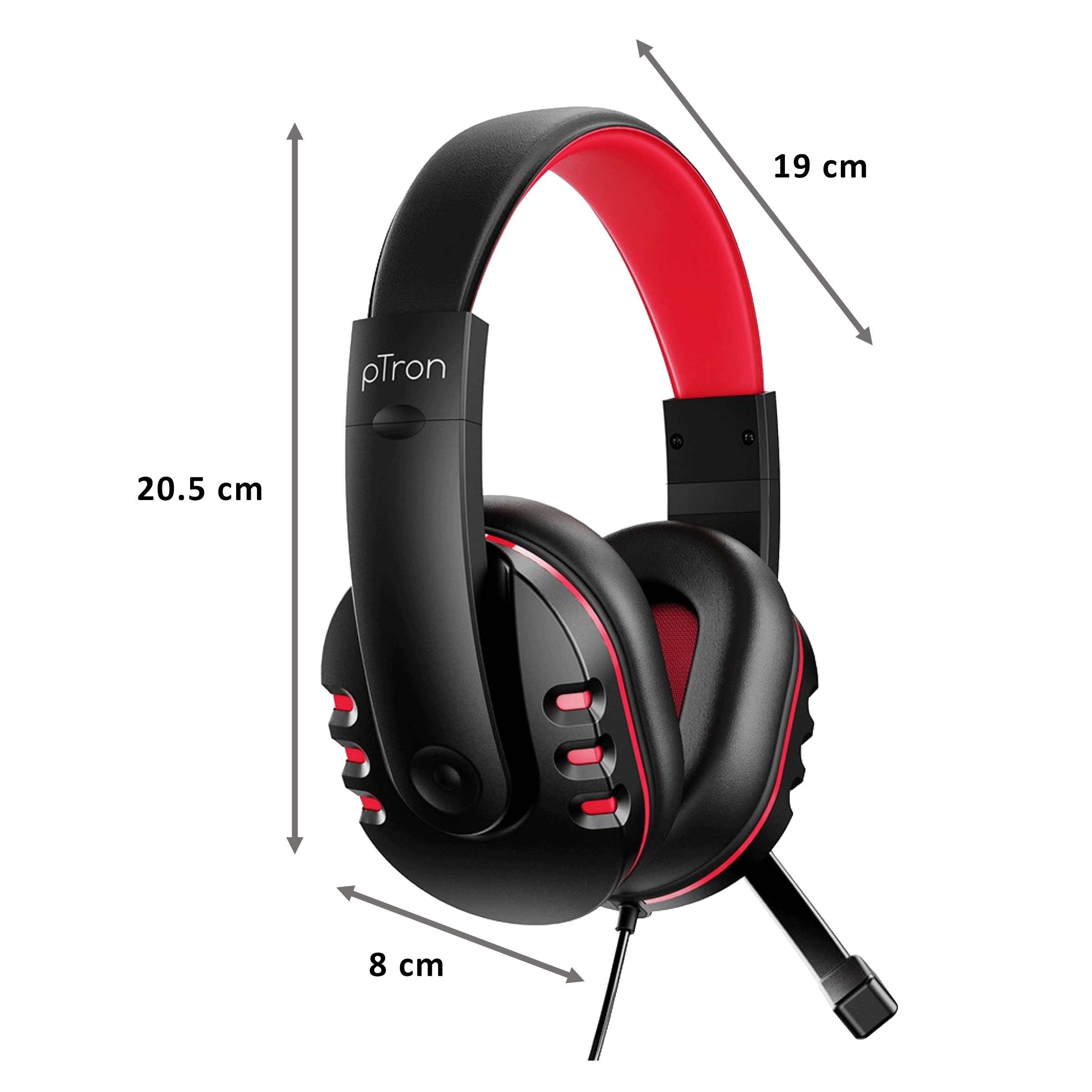 pTron Soundster Arcade 140317989 Over-Ear Wired Gaming Headphone with Mic (40mm Dynamic Driver, Black/Red)_2