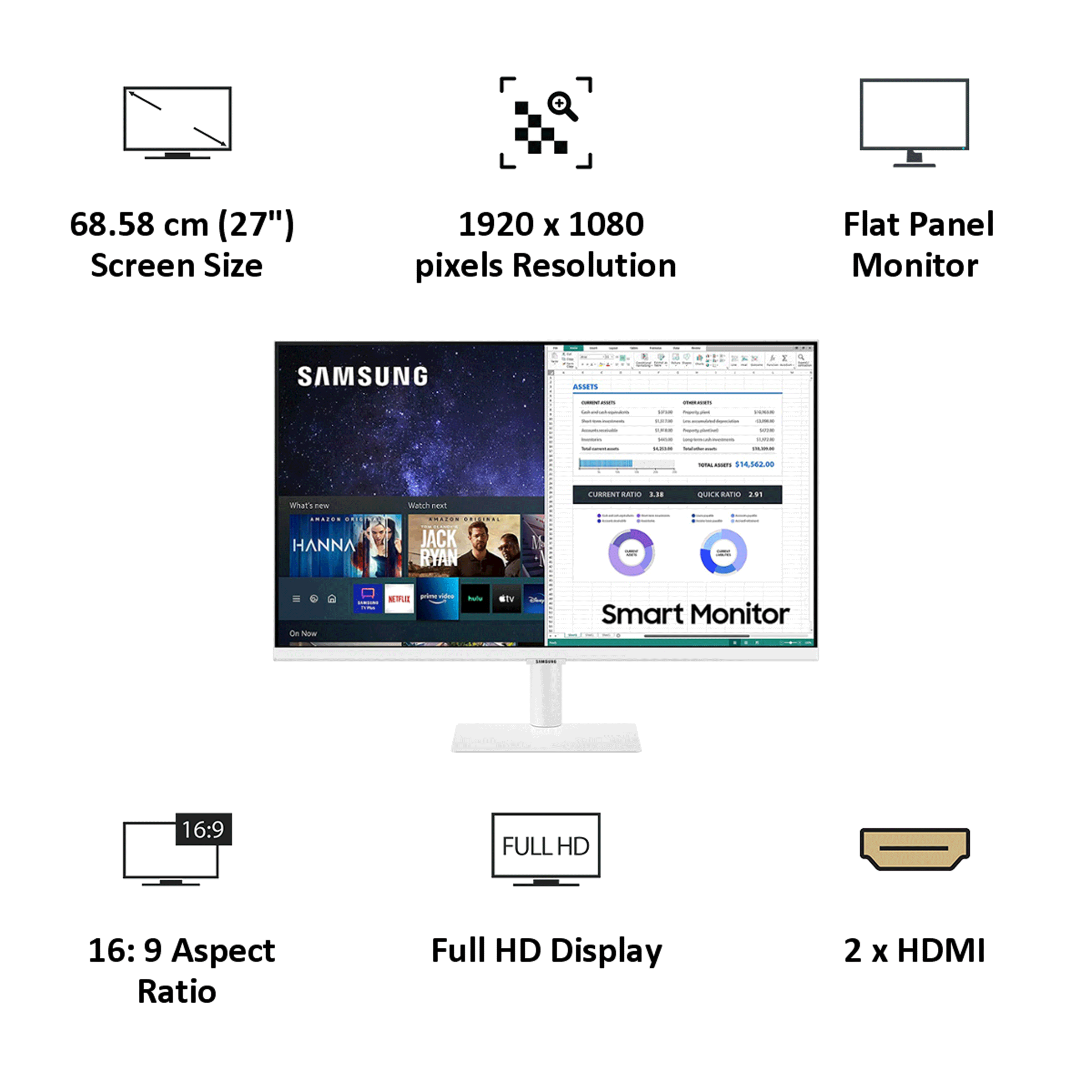 Samsung M5 68.58cm (27 Inches) Full HD LED Monitor (Remote Access, USB + HDMI, 60 Hz, LS27AM501NWXXL, White)_4