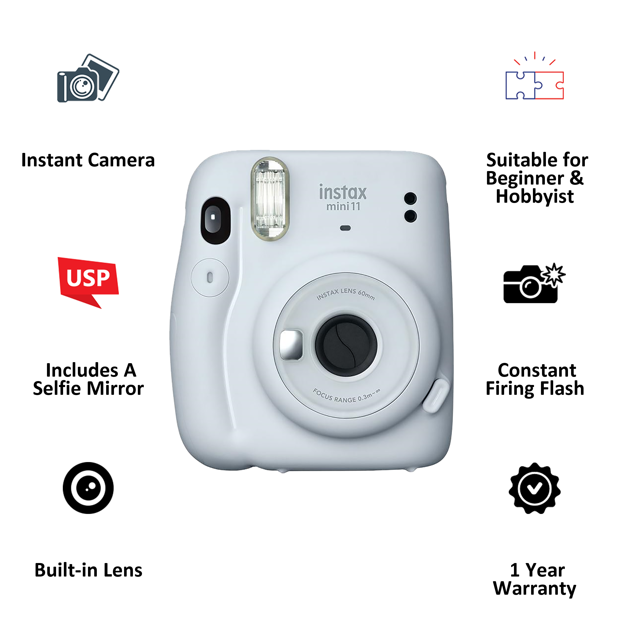 Buy Fujifilm Instax Mini 11 Instant Camera Delight Box (Standard Shooting  Mode, IC0195, Charcoal Gray) Online - Croma