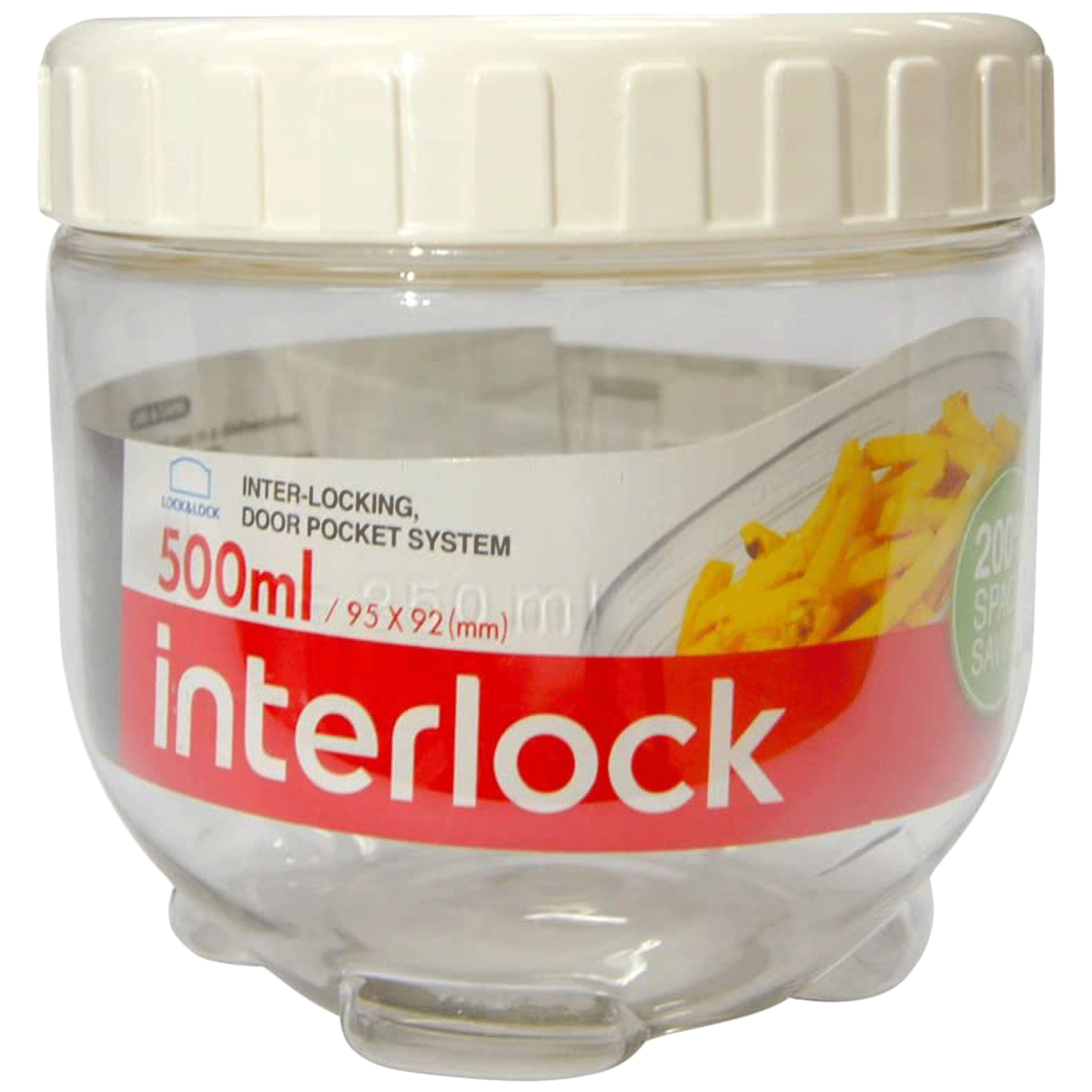 

Lock & Lock Interlock 500 ml Round Plastic Storage Container (Interlocking System, INL301, Transparent), No color