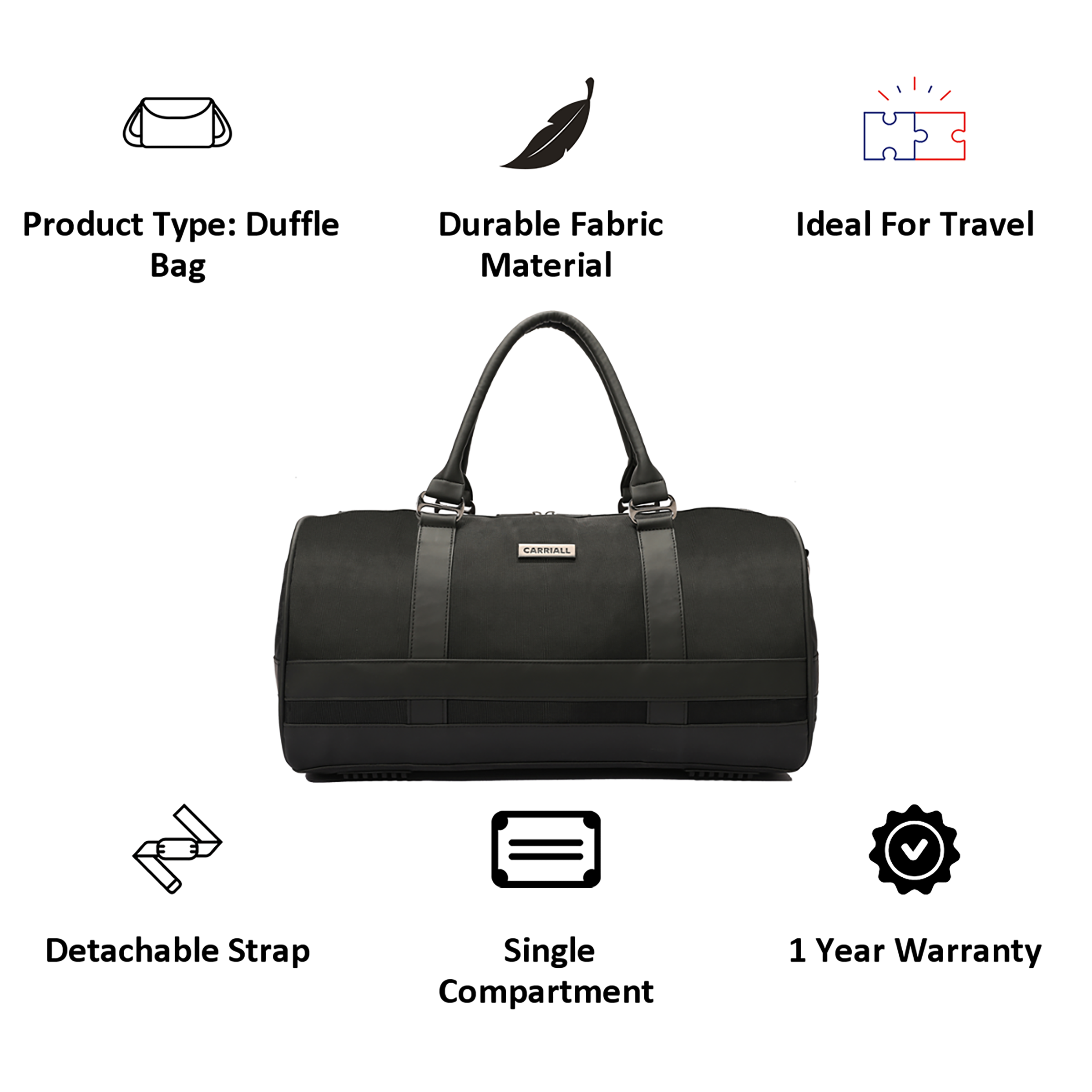 Buy Carriall Astute Matte Finish Fabric Duffle Bag (Detachable Shoulder ...