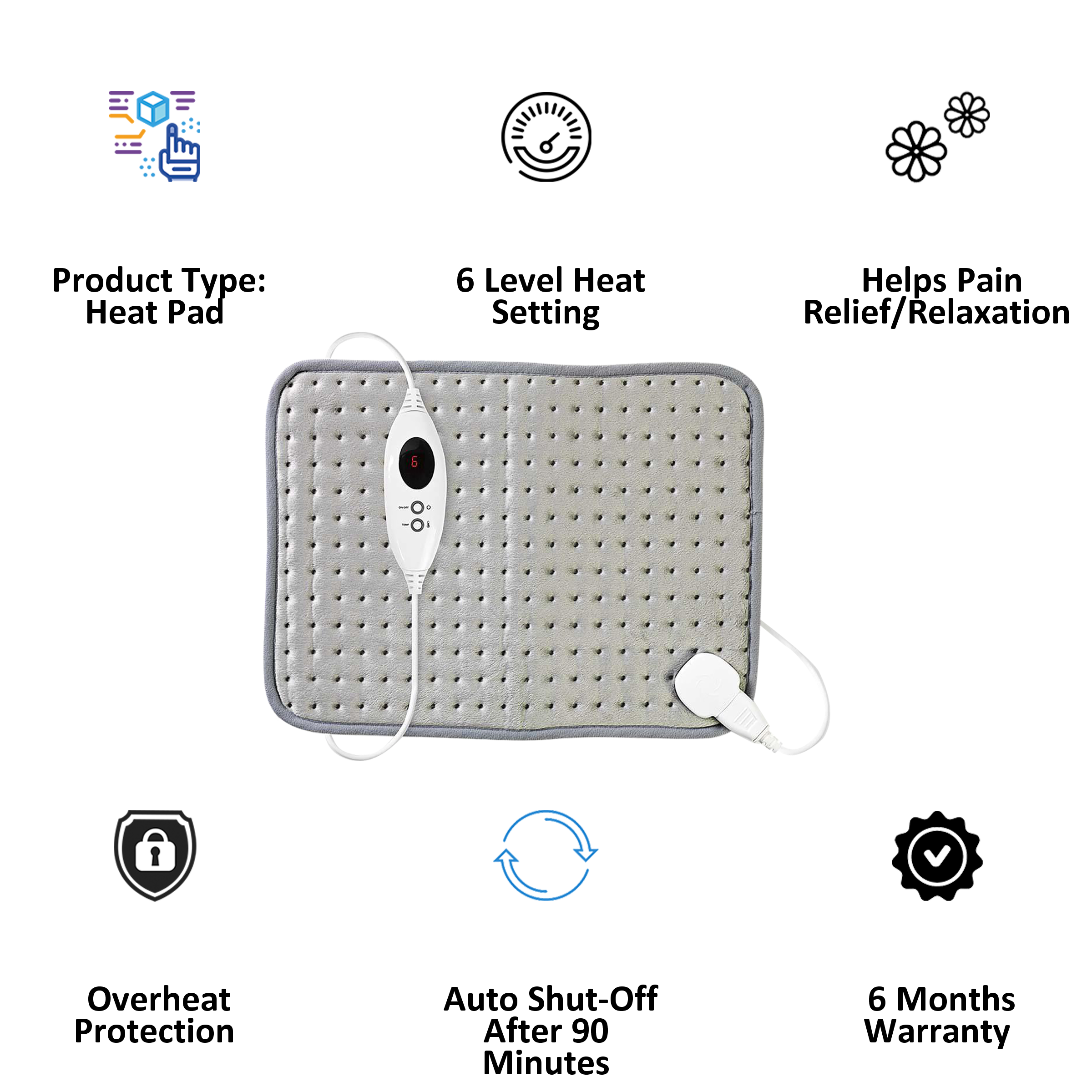 Nedis Heat Pad (Fully Detachable Cable, PEHP110CGY, Grey)_3