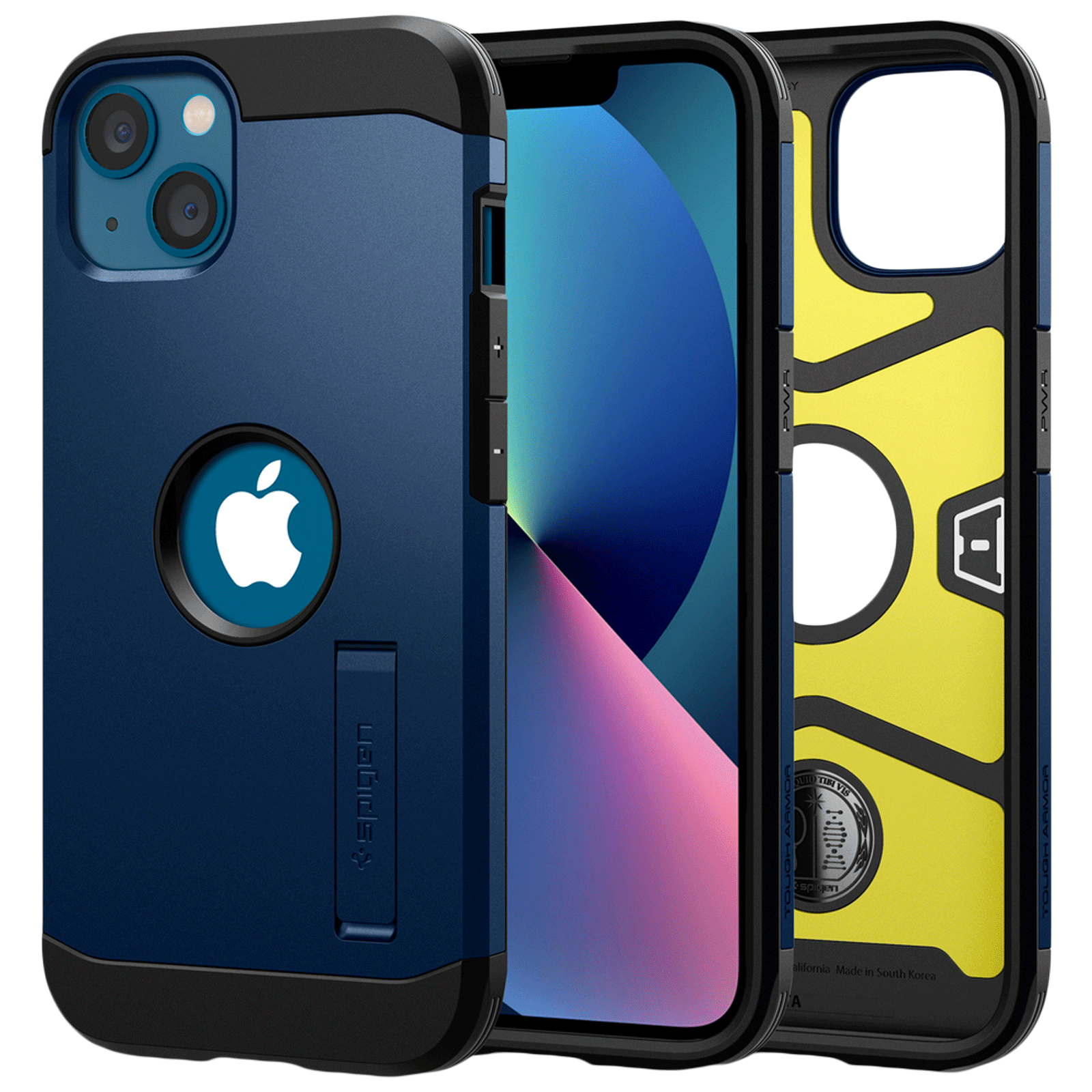 

Spigen Tough Armor TPU Polycarbonate Back Case with Stand for iPhone 13 (ACS03541, Navy Blue), No color