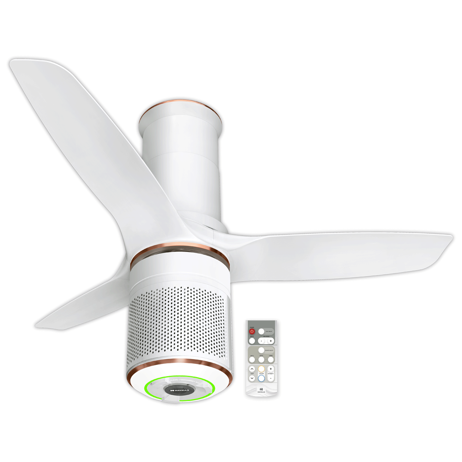 Havells Stealth Puro Air 125cm Sweep 3 Blades Ceiling Fan (Auto Mode of Air Purifier, FHCBBULPLC48, Pearl White LT Copper)_1