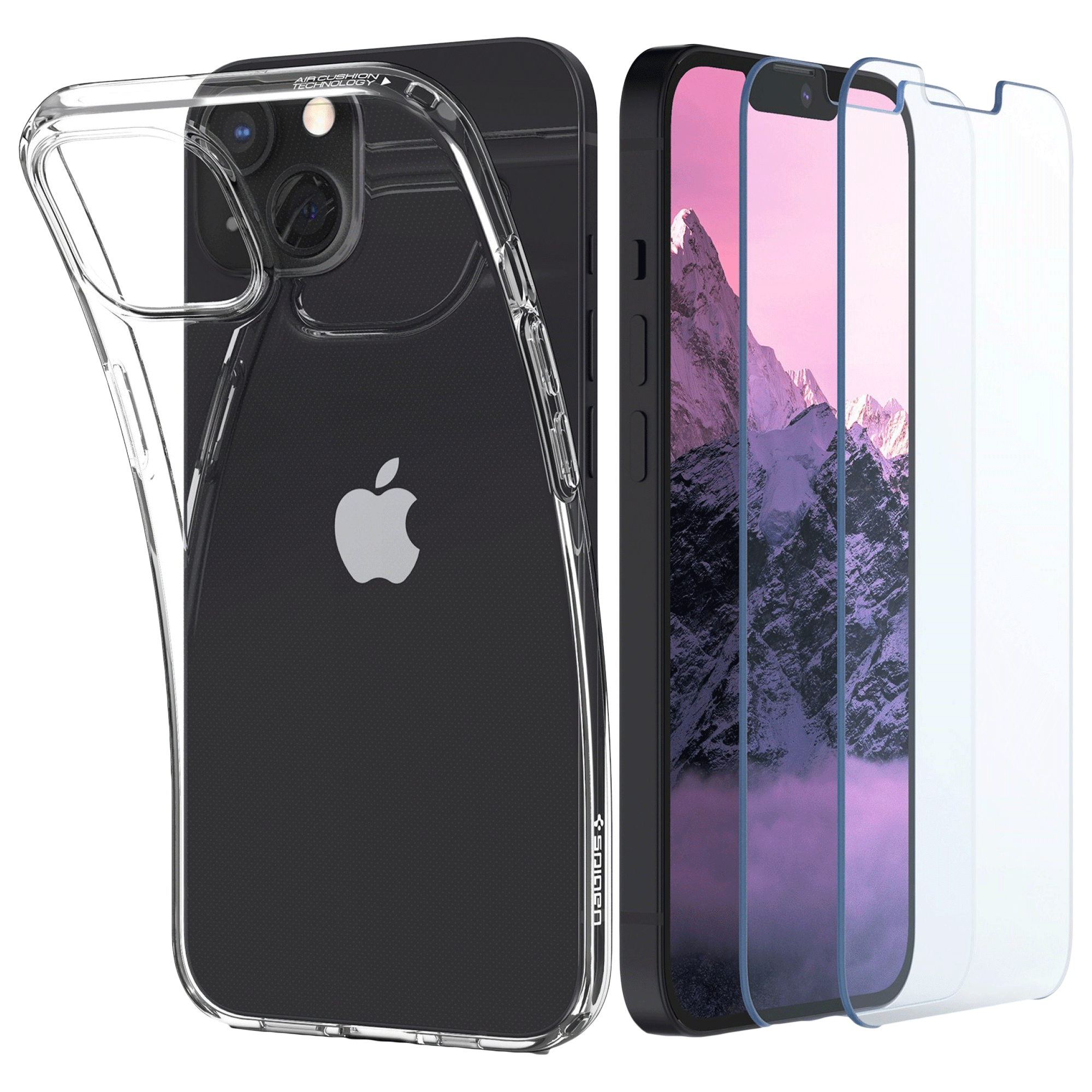 

Spigen Thermoplastic Polyurethane and Glass Back Case For iPhone 13 mini (Shockproof, ACS03639, Crystal Clear), No color