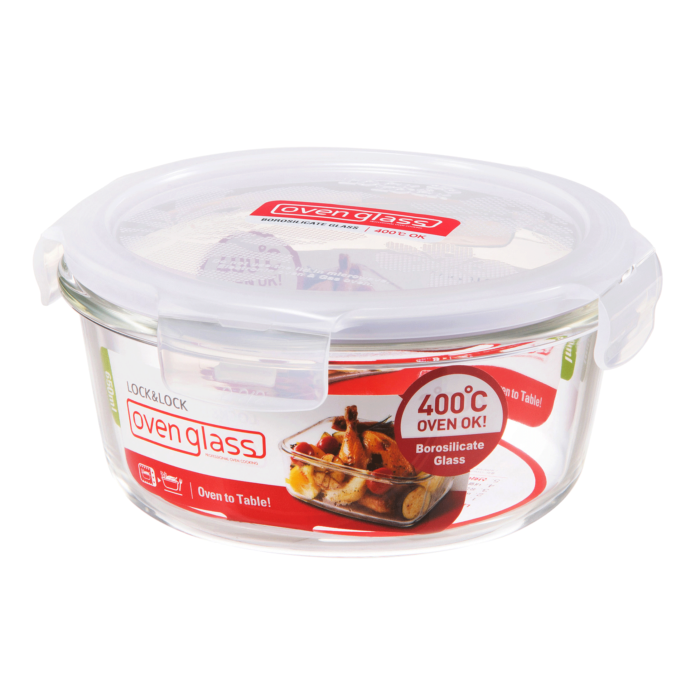 

Lock & Lock Ovenglass 650 ml Round Glass Storage Container (Heat Resistant, LLG831, Transparent), No color