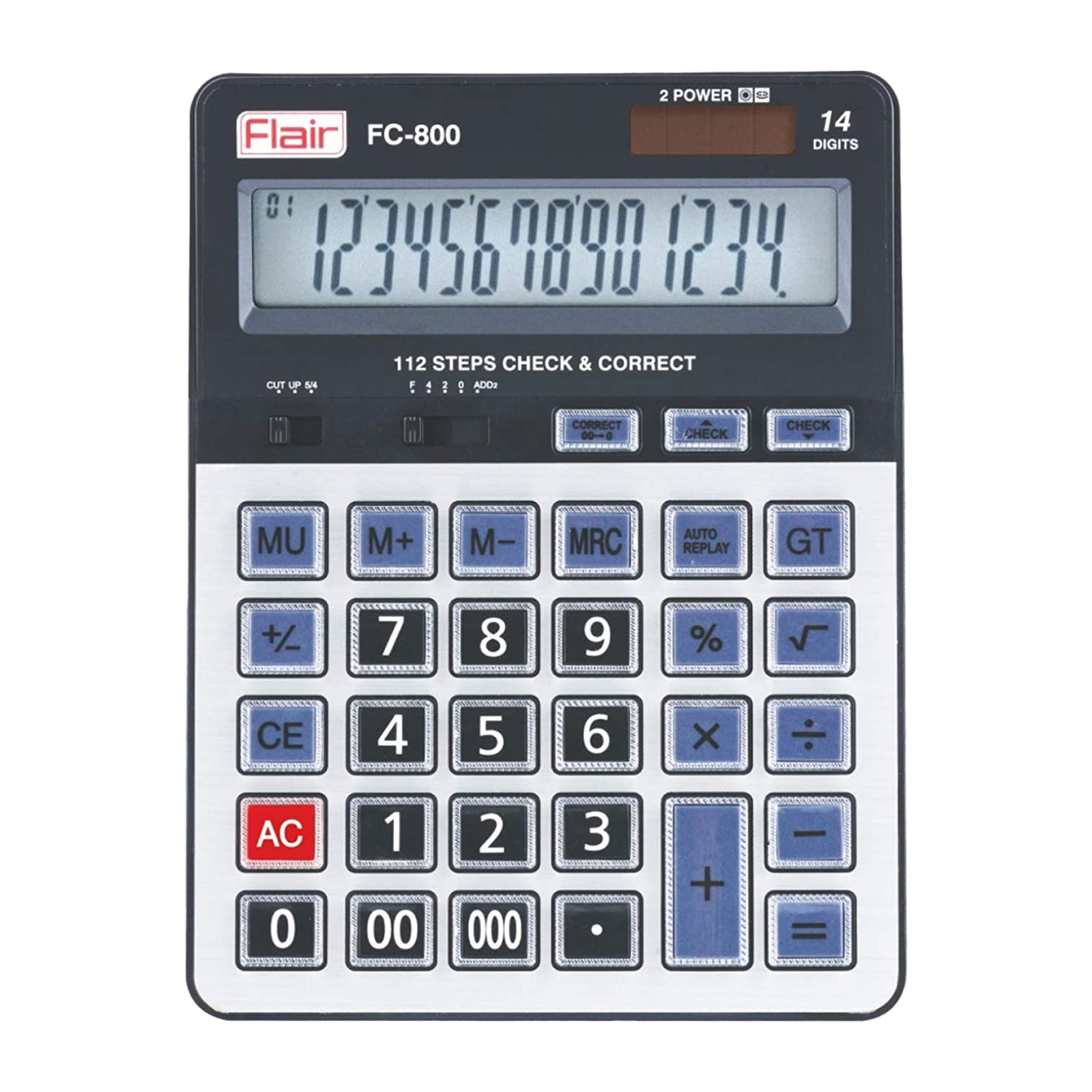 Flair Desktop Basic Calculator (112 Step Check and Correct, FC 800, Silver)_1